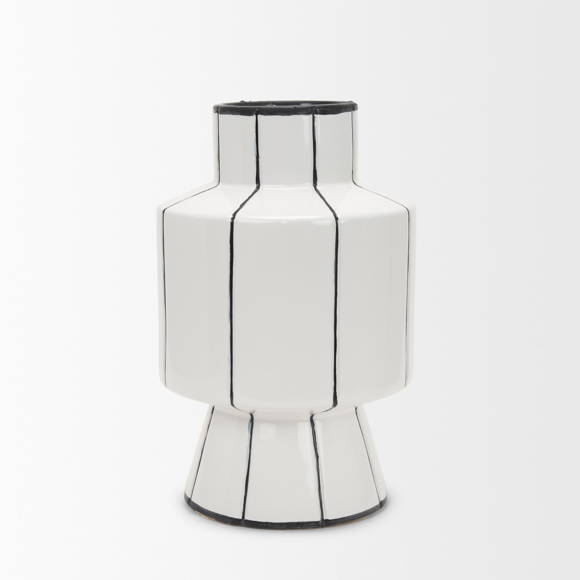 Dinah Large White w/ Black Stripes Ceramic Vase — product photograph
