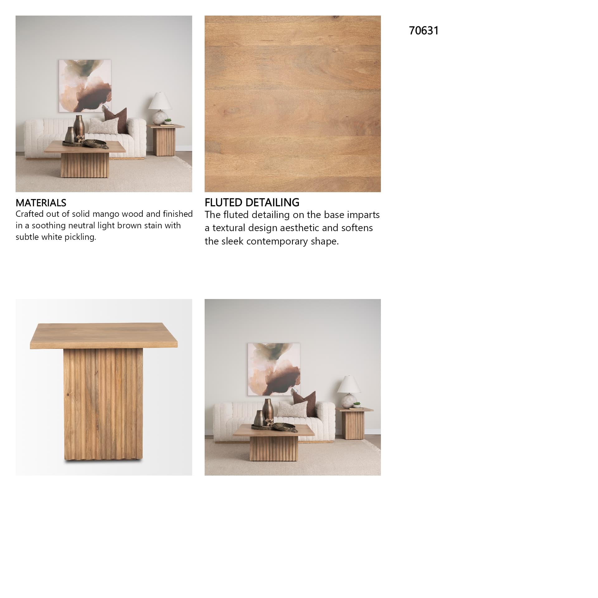 June Light Brown Wood w/ Fluting Square Side Table — in a styled room