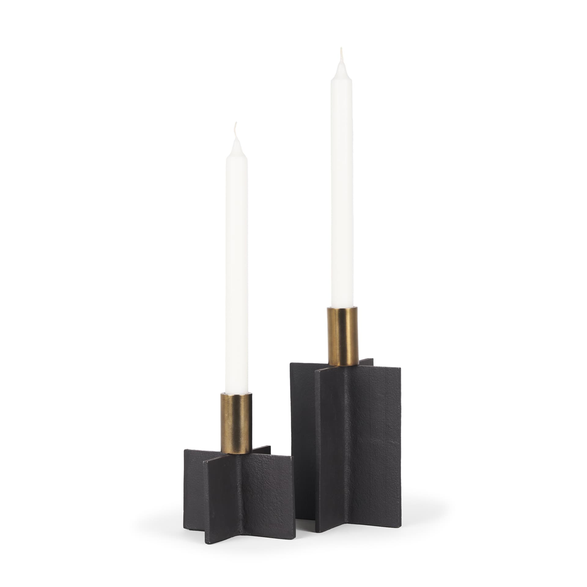 Pia Matte Black w/ Brushed Gold Metal Taper Candleholder (Set of 2) — product photograph