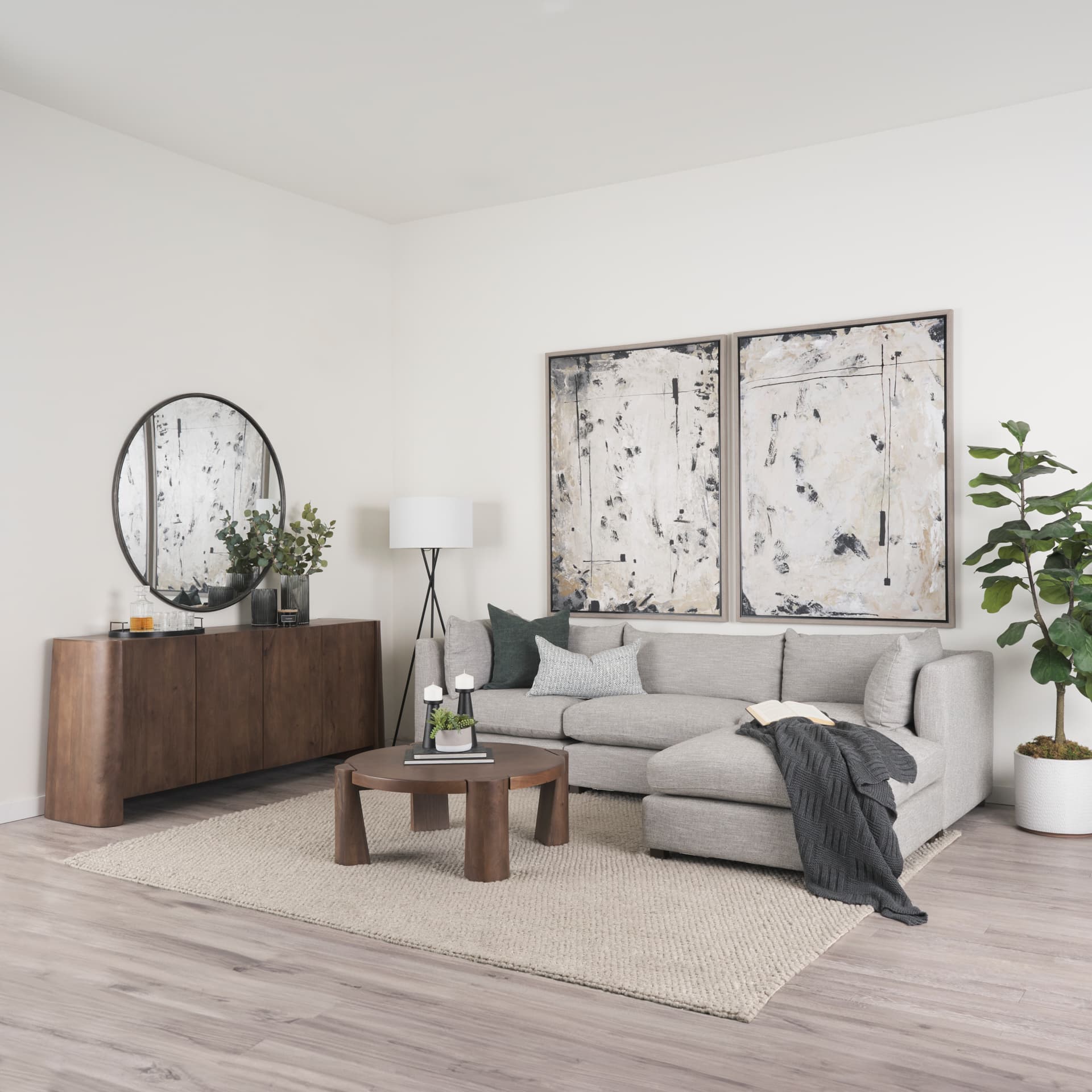 Tammar Brown Wood 4-Door Sideboard — in a styled room