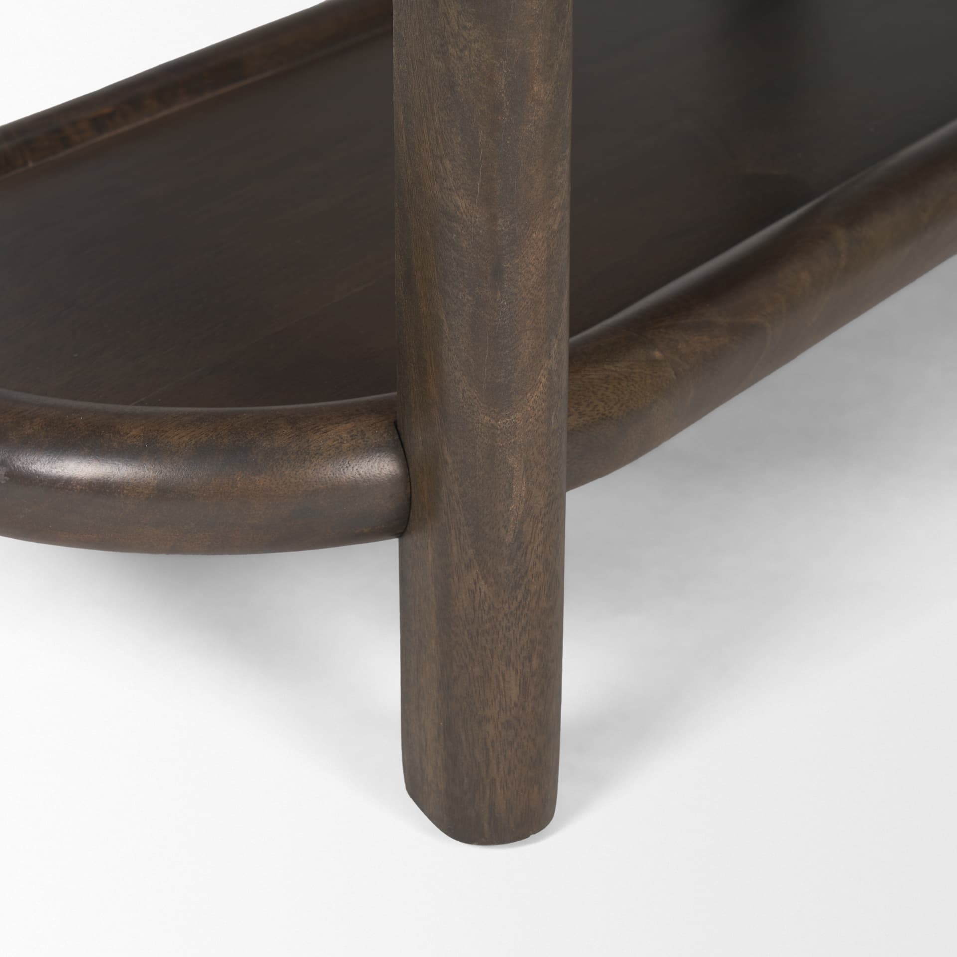 Romi Dark Brown Wood w/ 3 Shelves Oval Console Table — product photograph