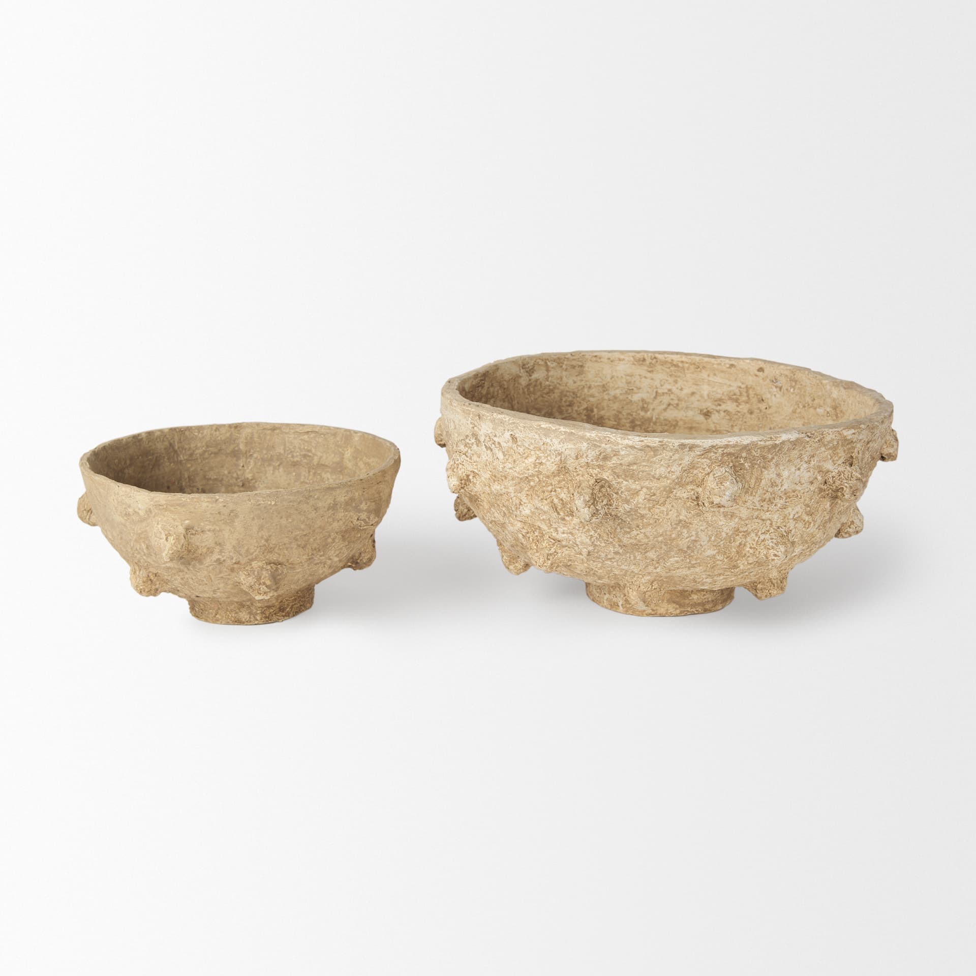 Sonam Set of 2 Beige Paper Mache Spiked Bowls — product photograph