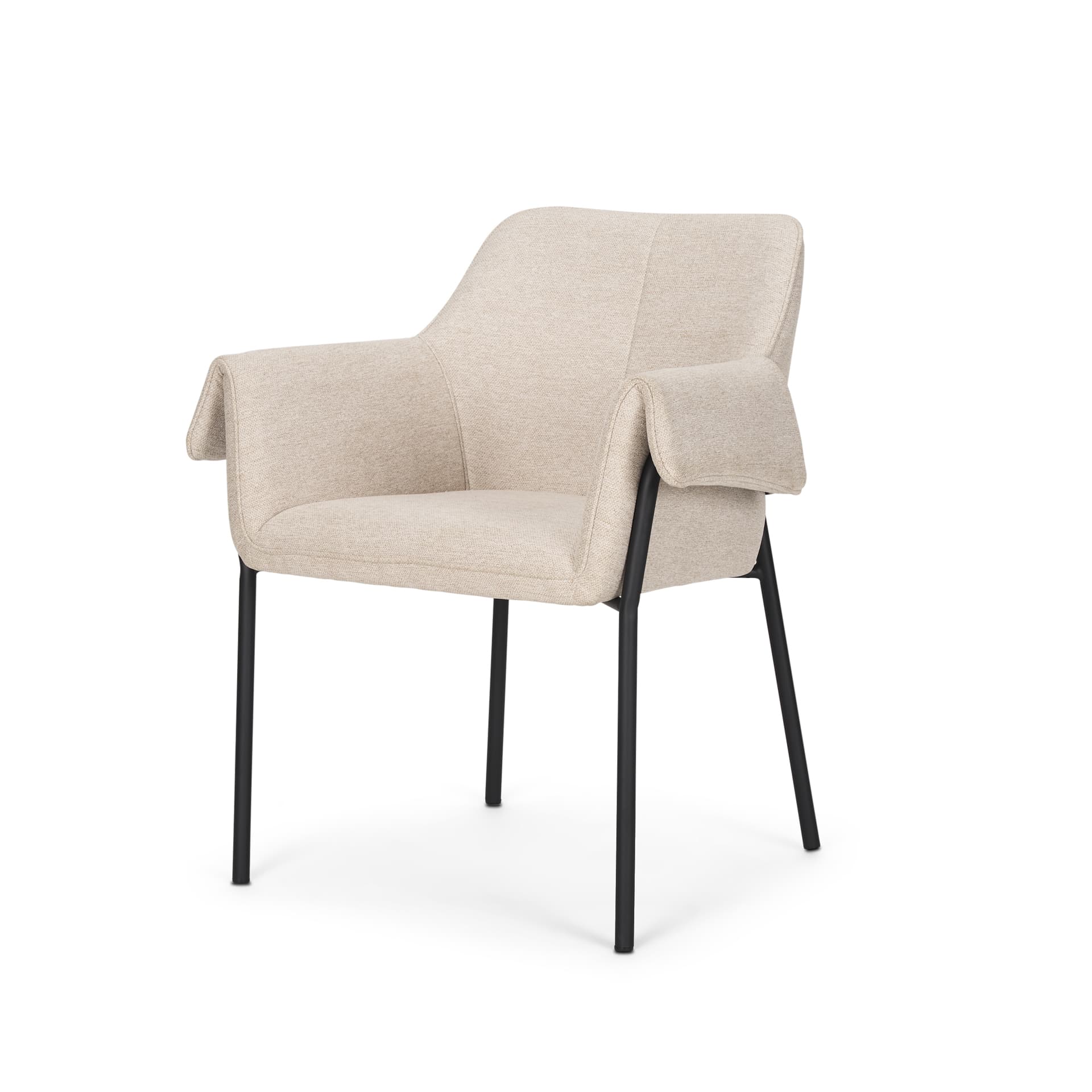 Brently Curved Back Dining Arm Chair | Oatmeal Fabric w/ Metal — product photograph