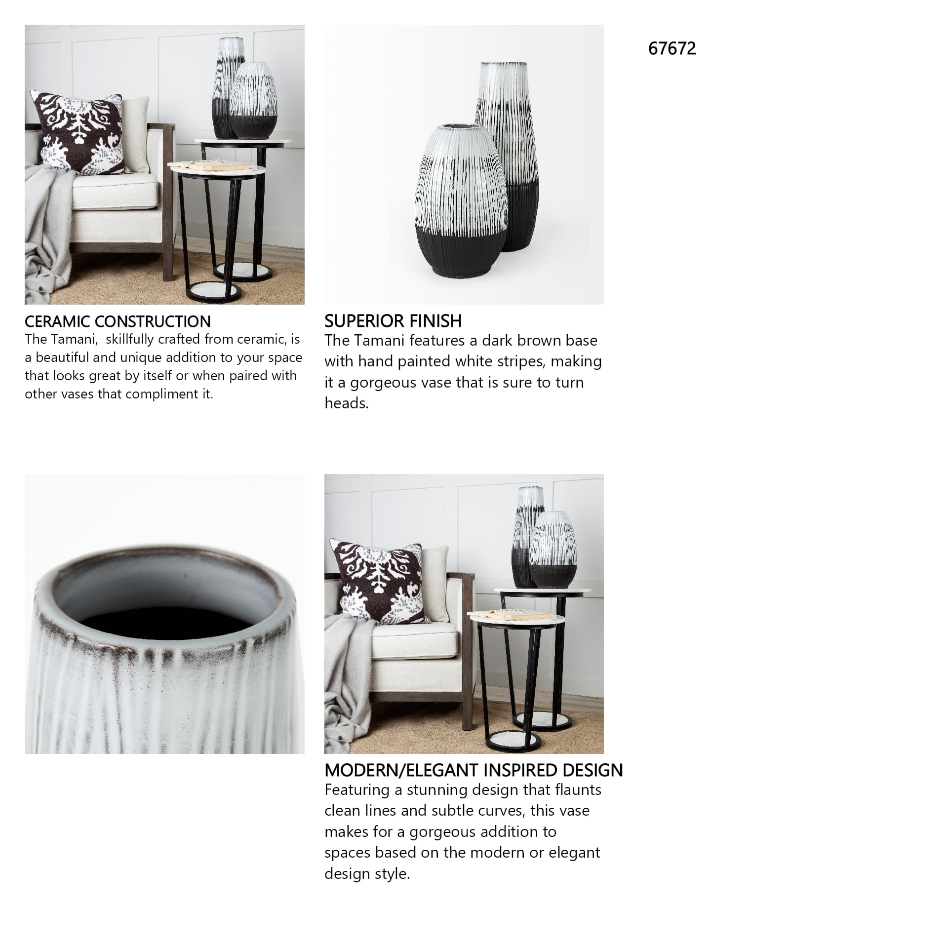 Tanami I Tall Dark Brown/White Ceramic Vase — in a styled room