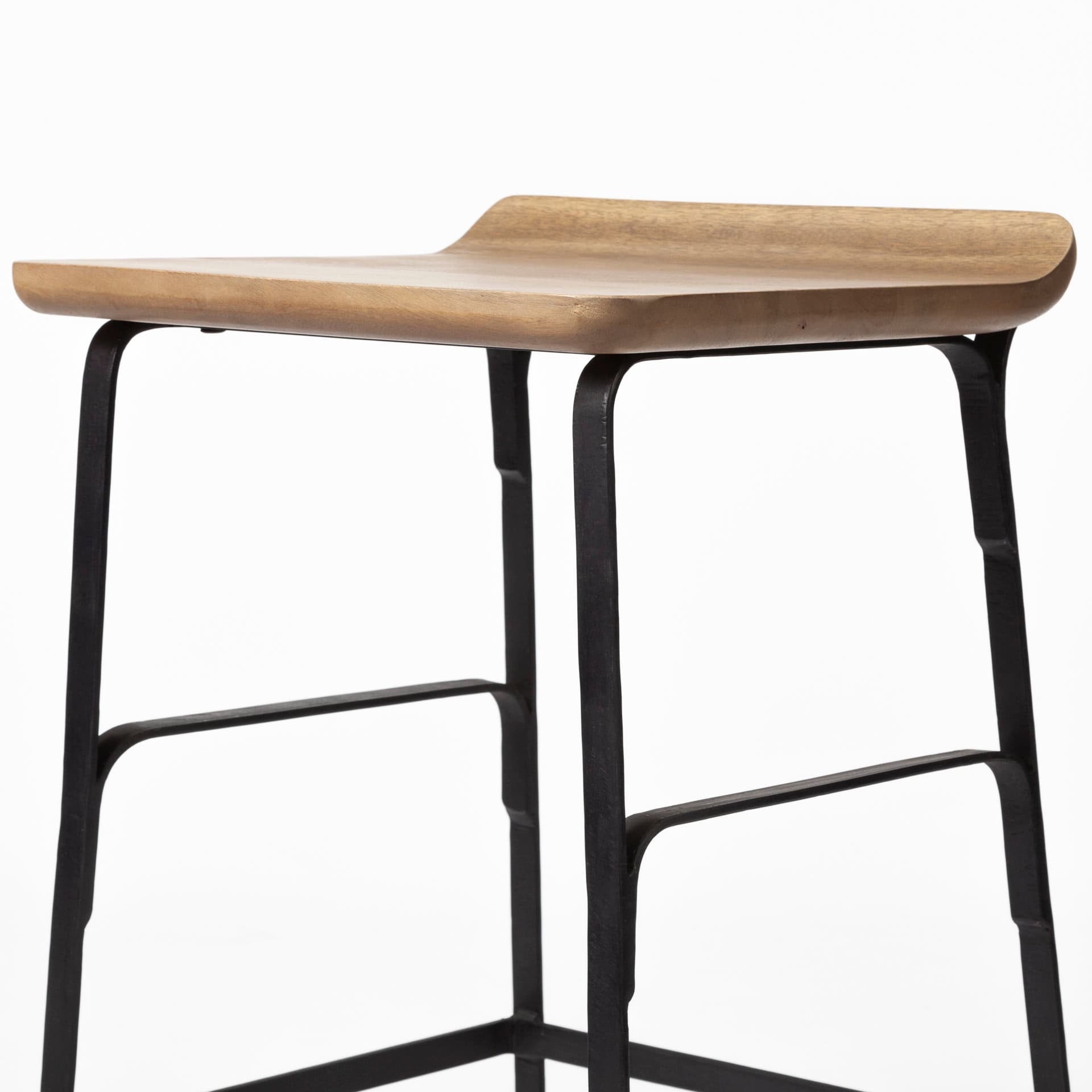 Conan Low Back 25in Seat Counter Stool | Brown Wood w/ Black Metal — product photograph