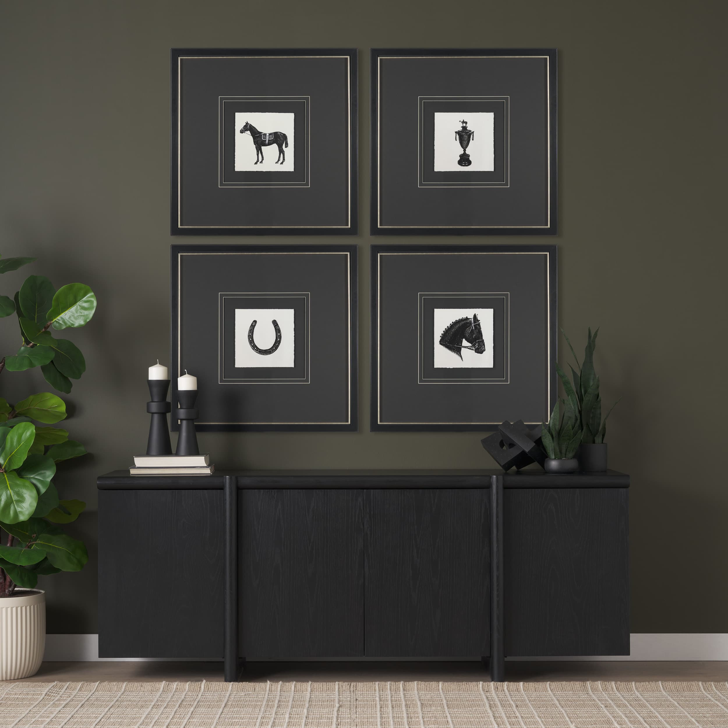 Equestrian Etching III by Mercana Studio Hand-Embellished Textured Framed Artwork Matted under Glass — product photograph