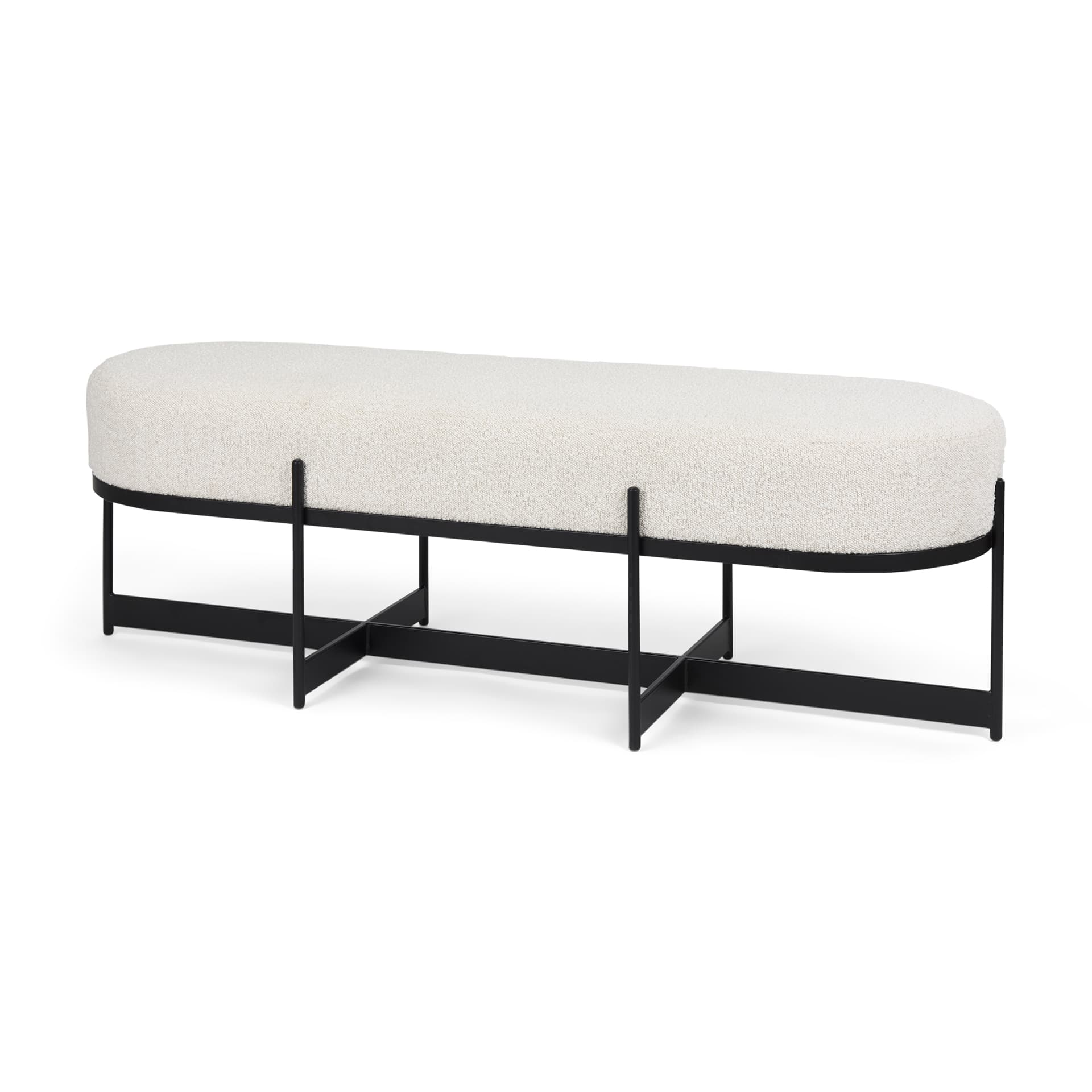 Amelia 55.0L x 18.0W x 18.0H Cream Boucle W/Black Metal Upholstered Bench — product photograph