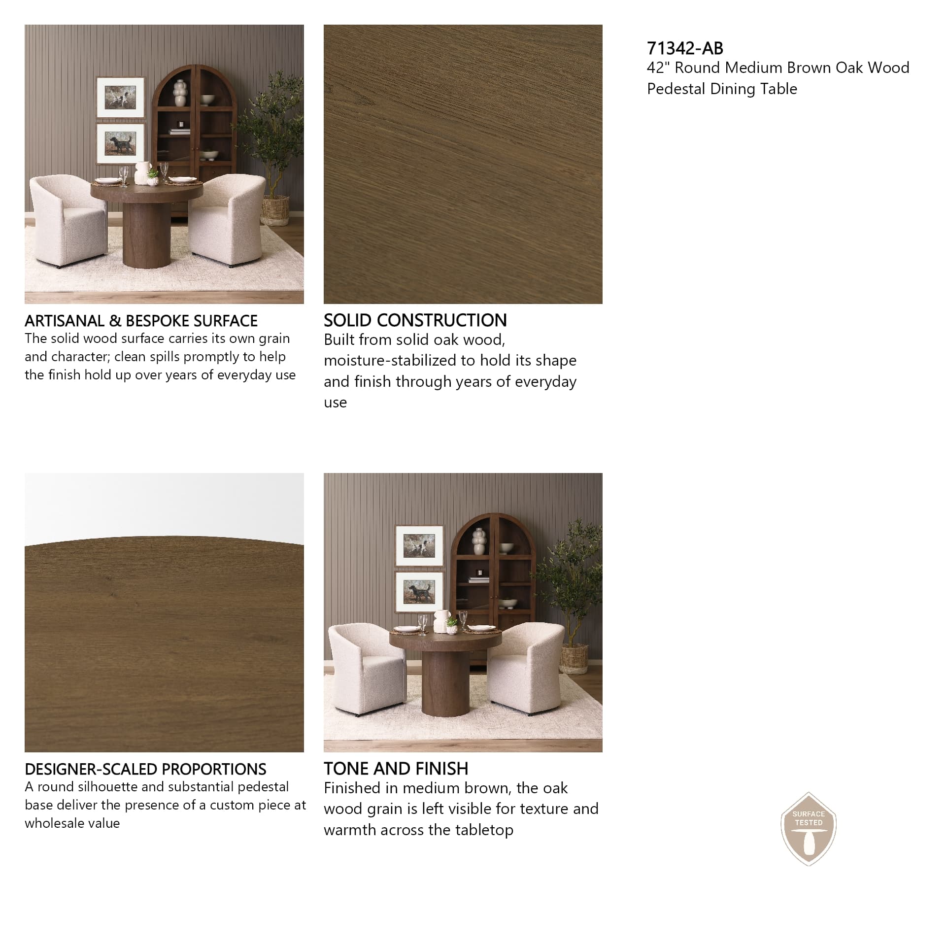 Lyonne 42" Round Pedestal Dining Table | Modern | Brown Wood | Seats 4 — in a styled room