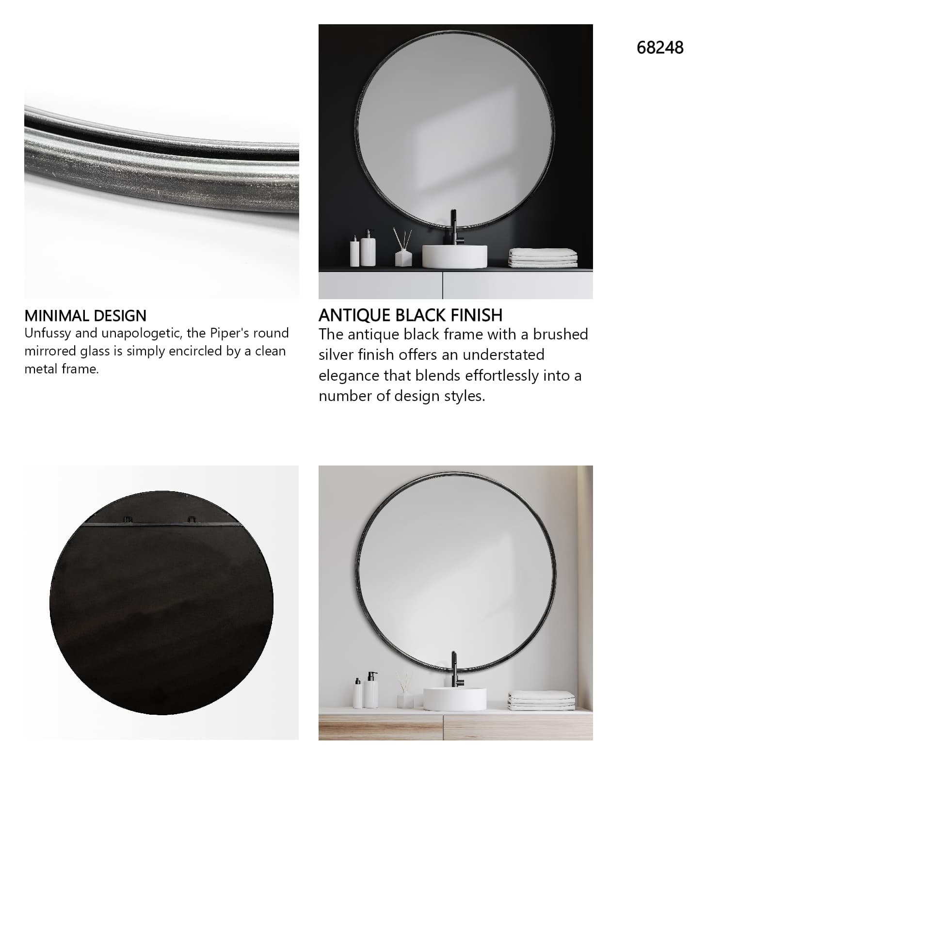 Piper 47.2L x 1.0W x 47.2H Large Black Metal Round Wall Mirror — in a styled room