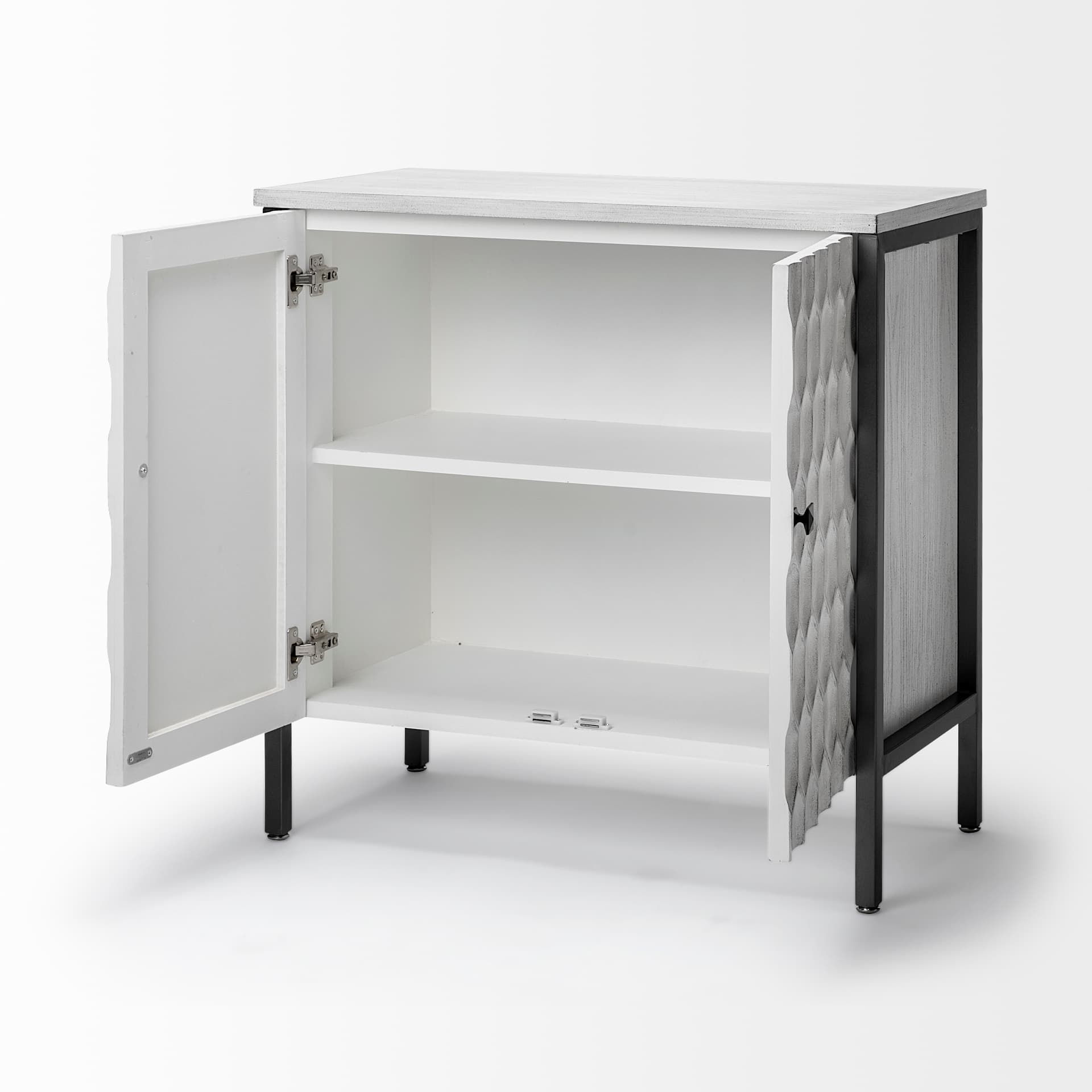 Savannah White Fir Veneer w/ Gray Metal 2-Door Accent Cabinet — product photograph