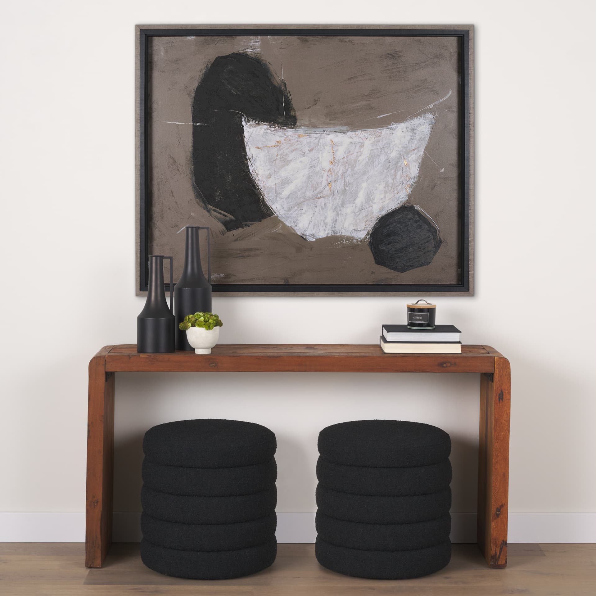 Shaped & Balance II by Mercana Studio a Hand Embellished Textured Framed Art Print — in a styled room