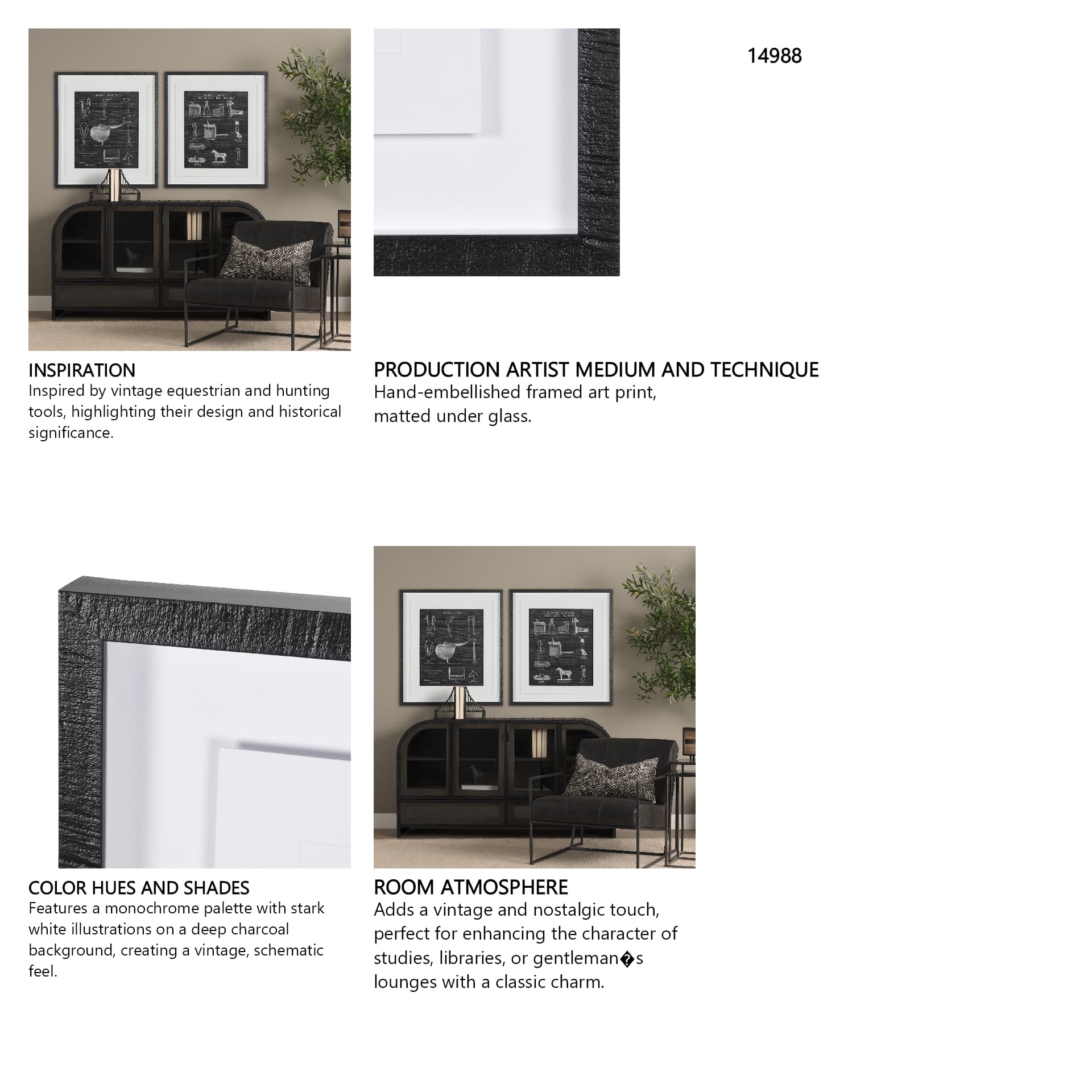 Equestrian Riding IV BW Horse by Mercana Studio Hand Embellished Framed Art Print Matted under Glass — in a styled room
