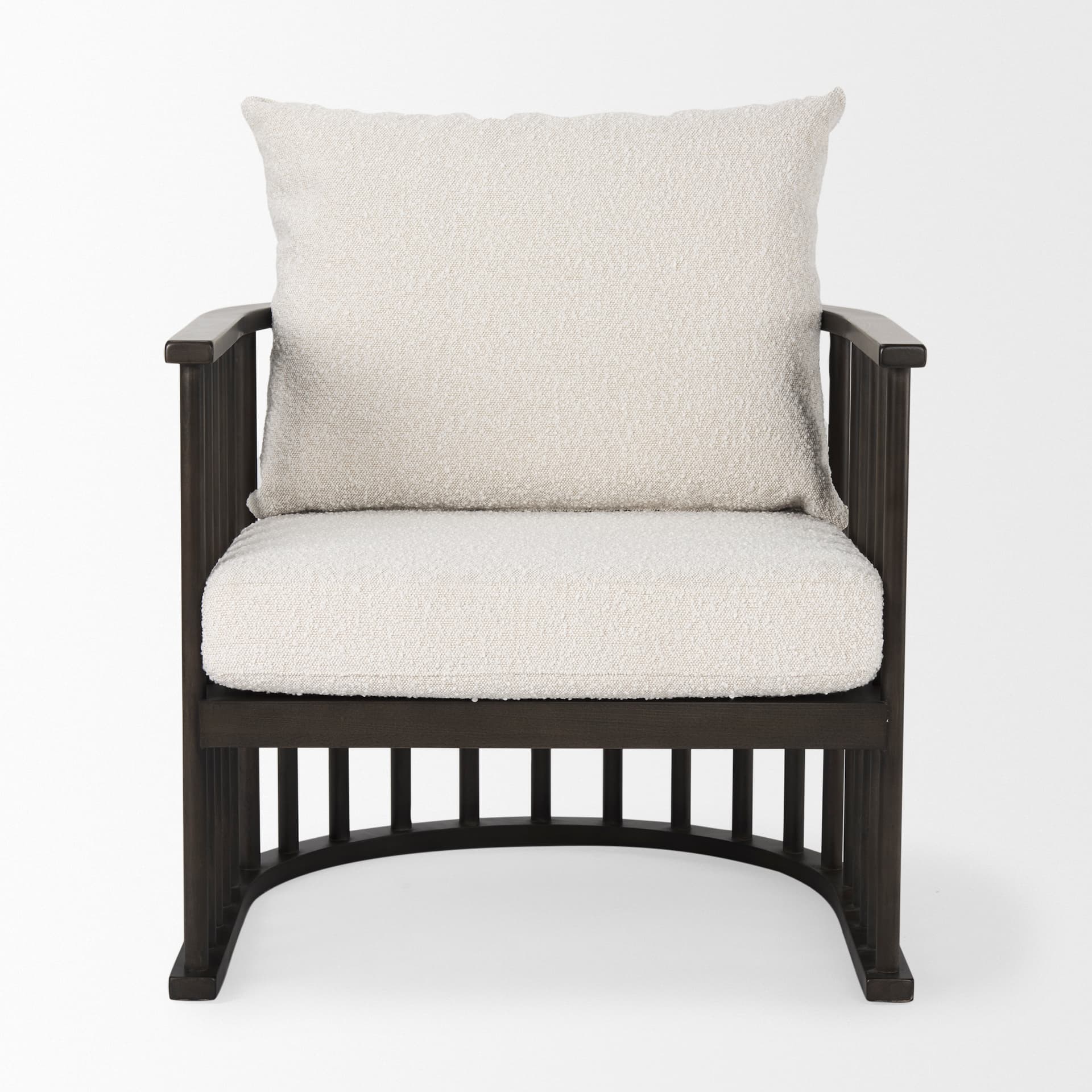 Kopari 30.1L x 30.5W x 37.2H White Boucle Fabric W/Dark Brown Wood Accent Chair — product photograph