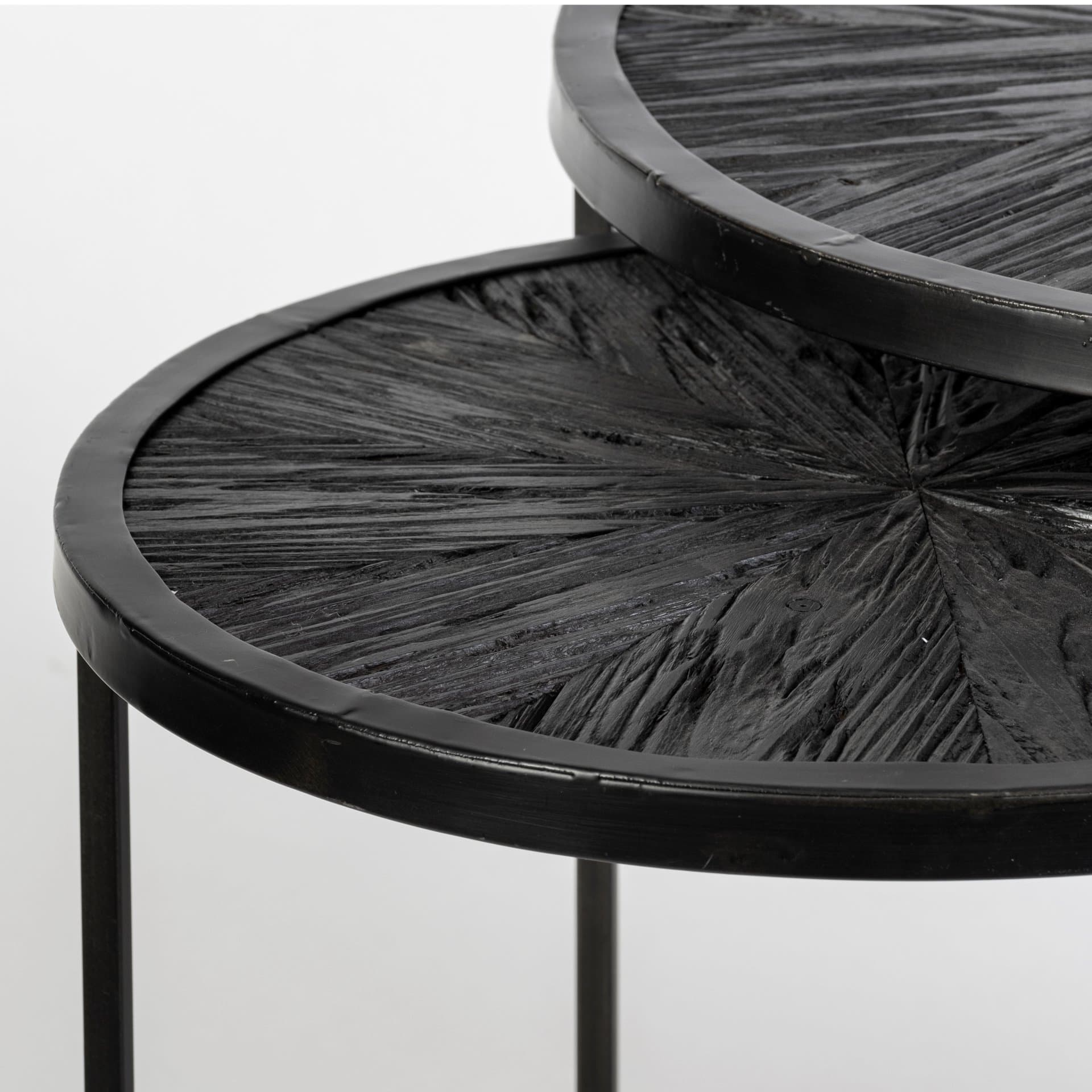 Chakra 19.7" Set of Two Round Dark Wood Top Black Frame Accent Tables — product photograph