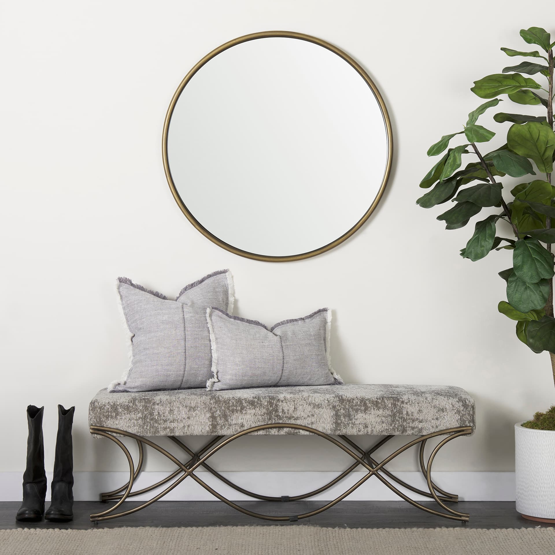 Thais 13x21 Gray Fabric Fringed Pillow Cover w/Down Filler — product photograph