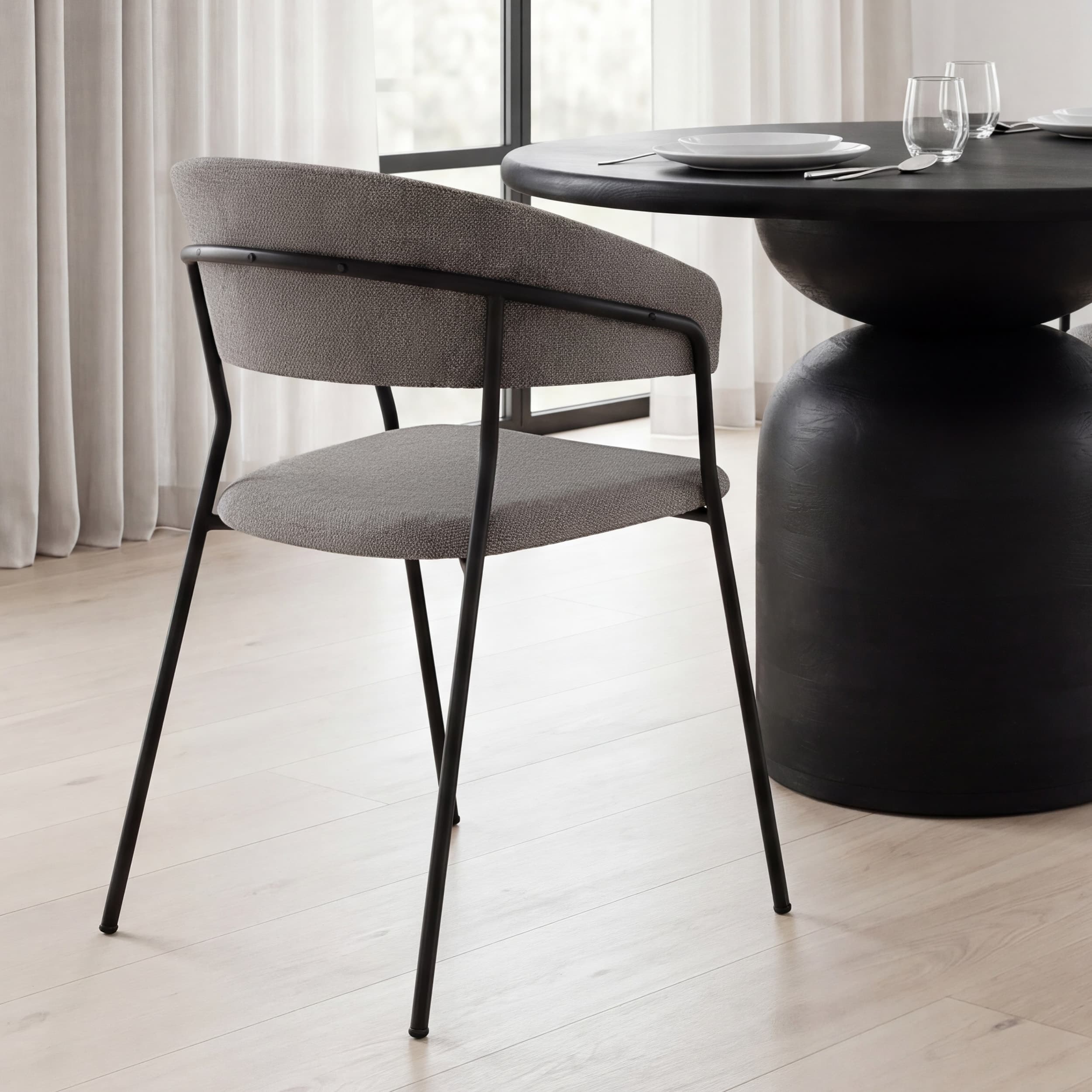 Carolyn Contoured Back Dining Side Chair | Gray Fabric w/ Metal — product photograph
