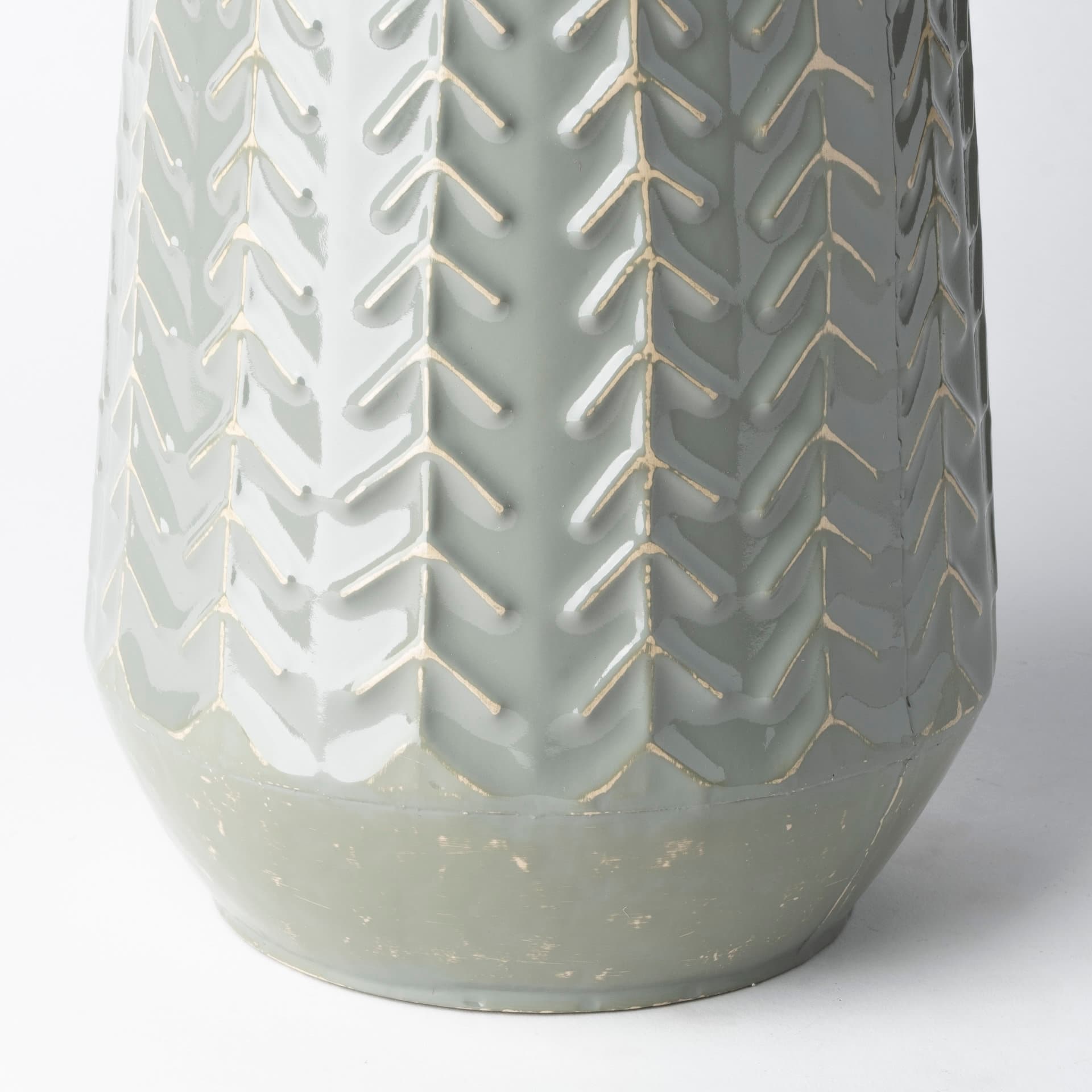 Gemma III Metal Glossy Green/Gray Chevron Vase — product photograph