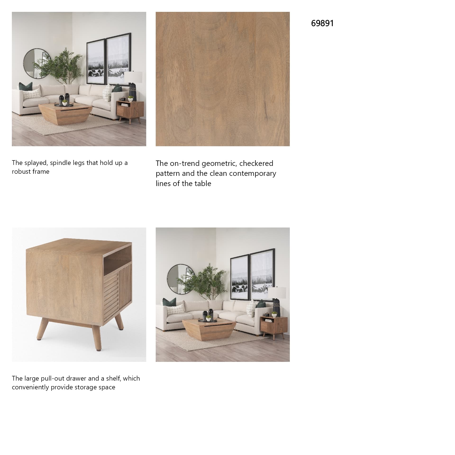 Sable 19.0L x 19.0W x 21.5H Light Brown Wood Side Table — in a styled room