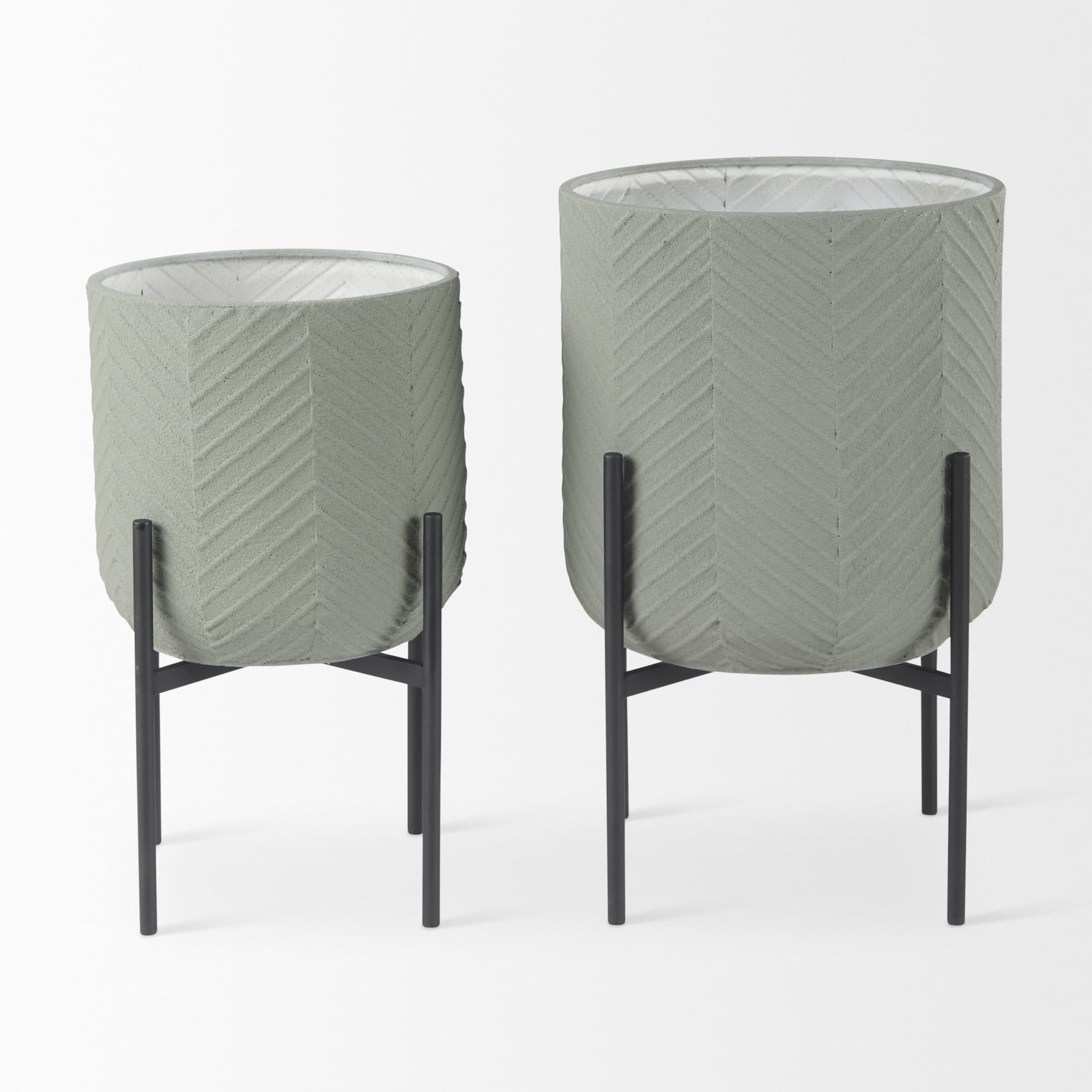 Mabel Set of Two 15.4 x 24.8 Green Top W/ Black Iron Base Plant Stands — product photograph