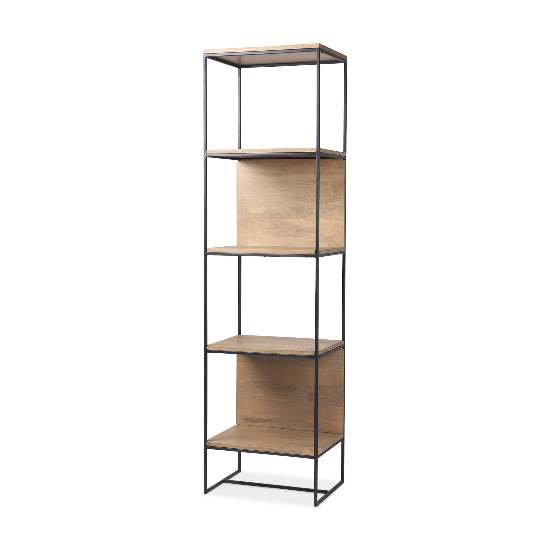 Morris 19.75 L x 15.0W x 72.5H Beige Wood W/Black Metal Frame 4-Tier Shelving Unit — product photograph