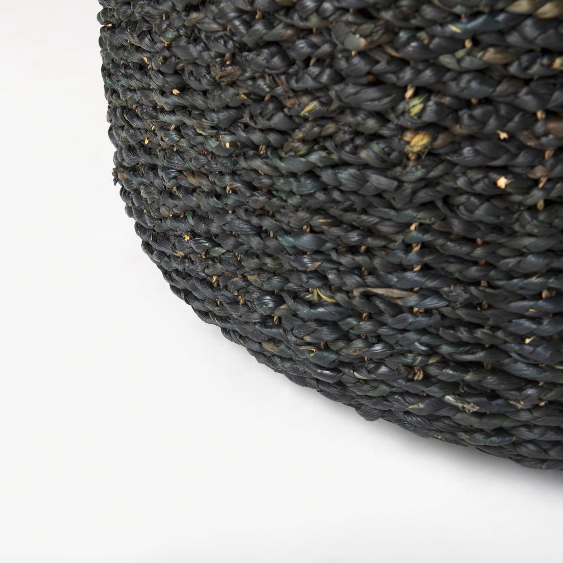 Dina 75L x 75W x 45H Black Cornhusk and Water Hyacinth Round Coffee Table Pouf — product photograph