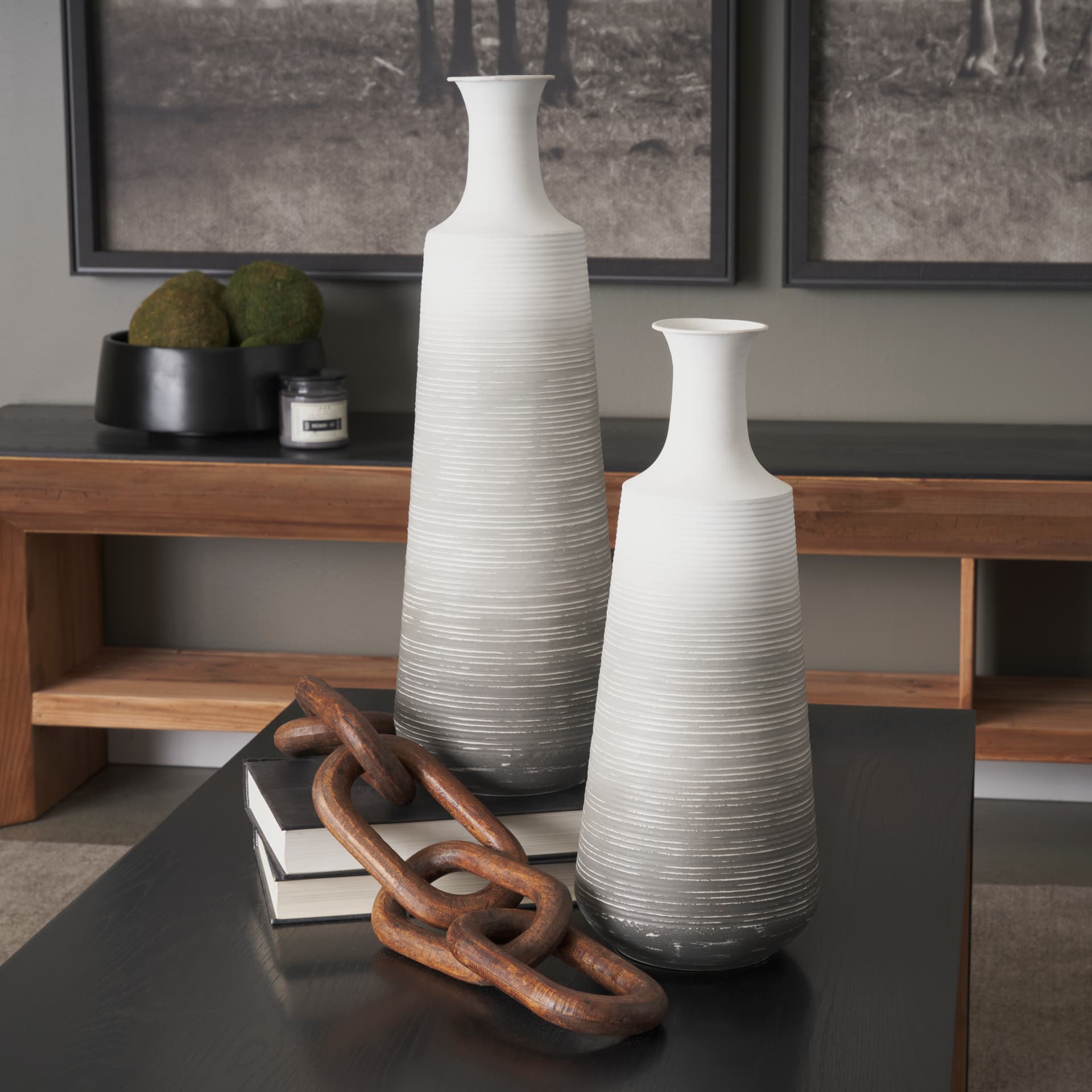 Toru Medium White w/ Grey Ombre Metal Vase — product photograph