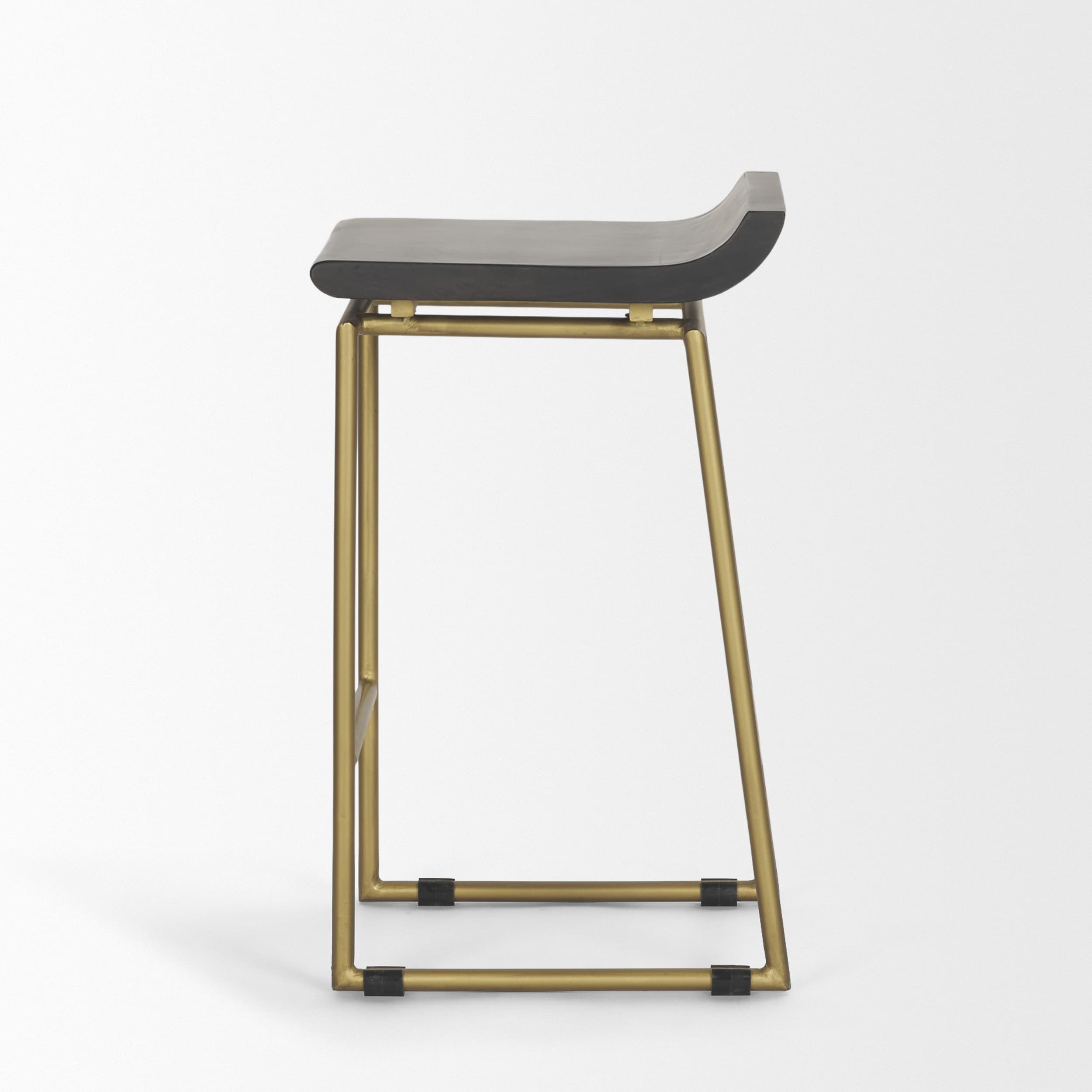 Givens Backless 26in Seat Counter Stool | Brown Wood w/ Gold Metal — product photograph