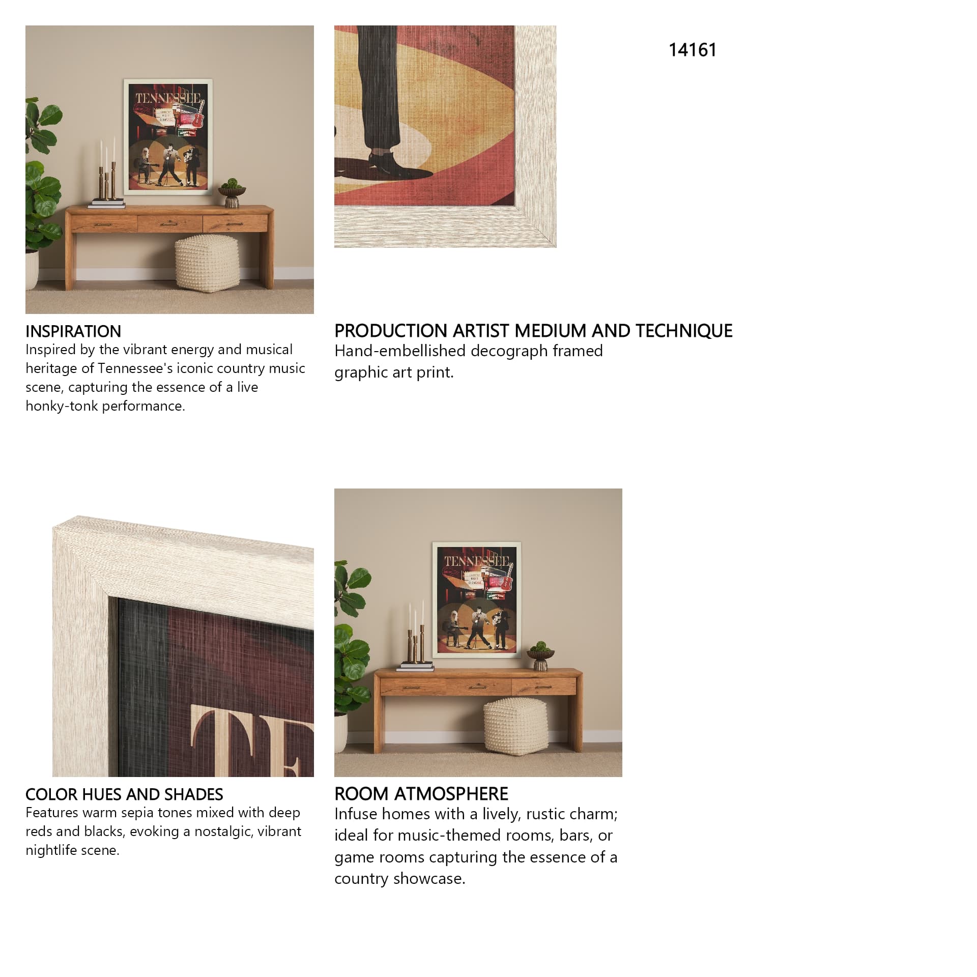 Tennessee Go USA (L) by Mercana Studio a Hand Embellished Decograph Framed Art Print — in a styled room