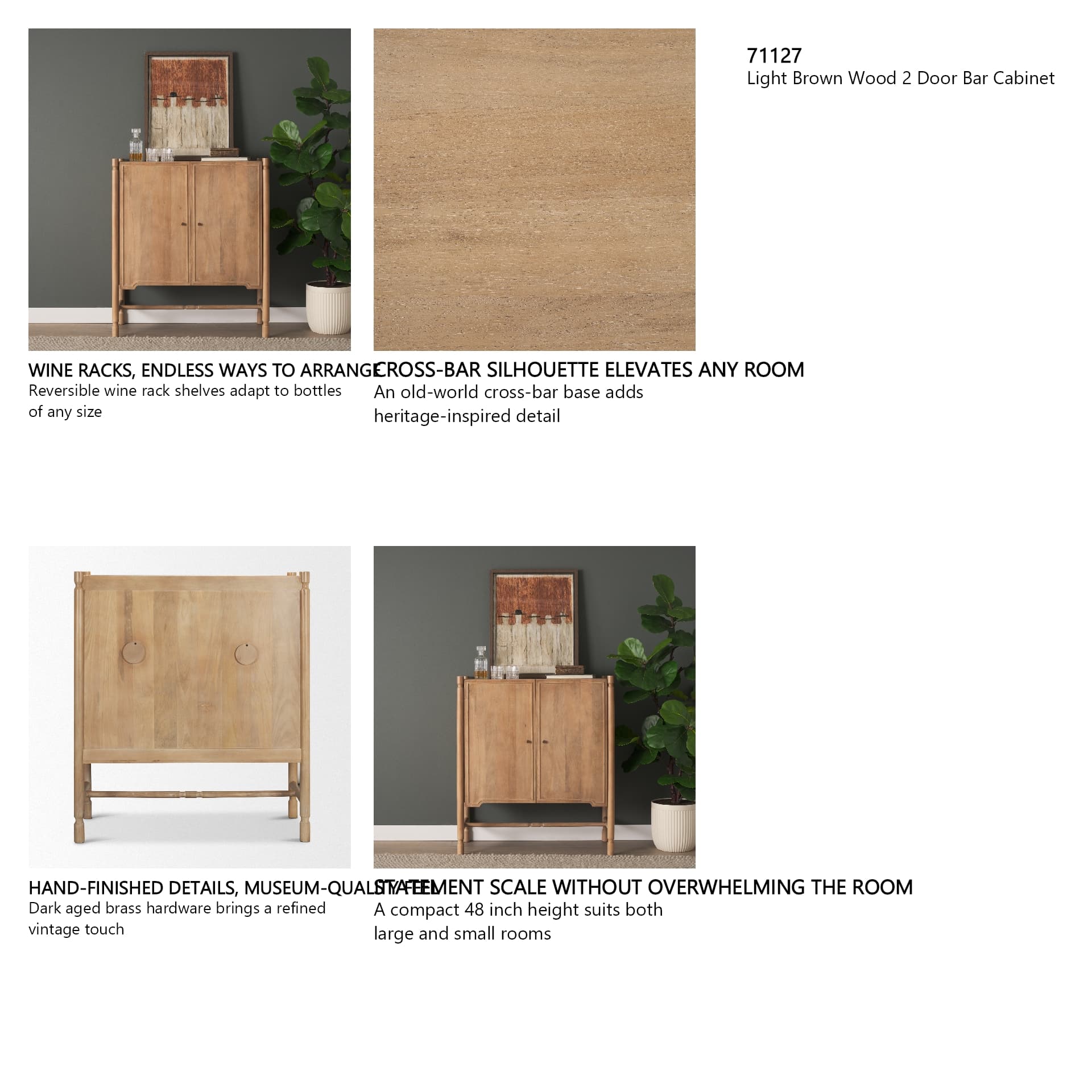 Phil Light Brown Wood 2 Door Bar Cabinet — product photograph