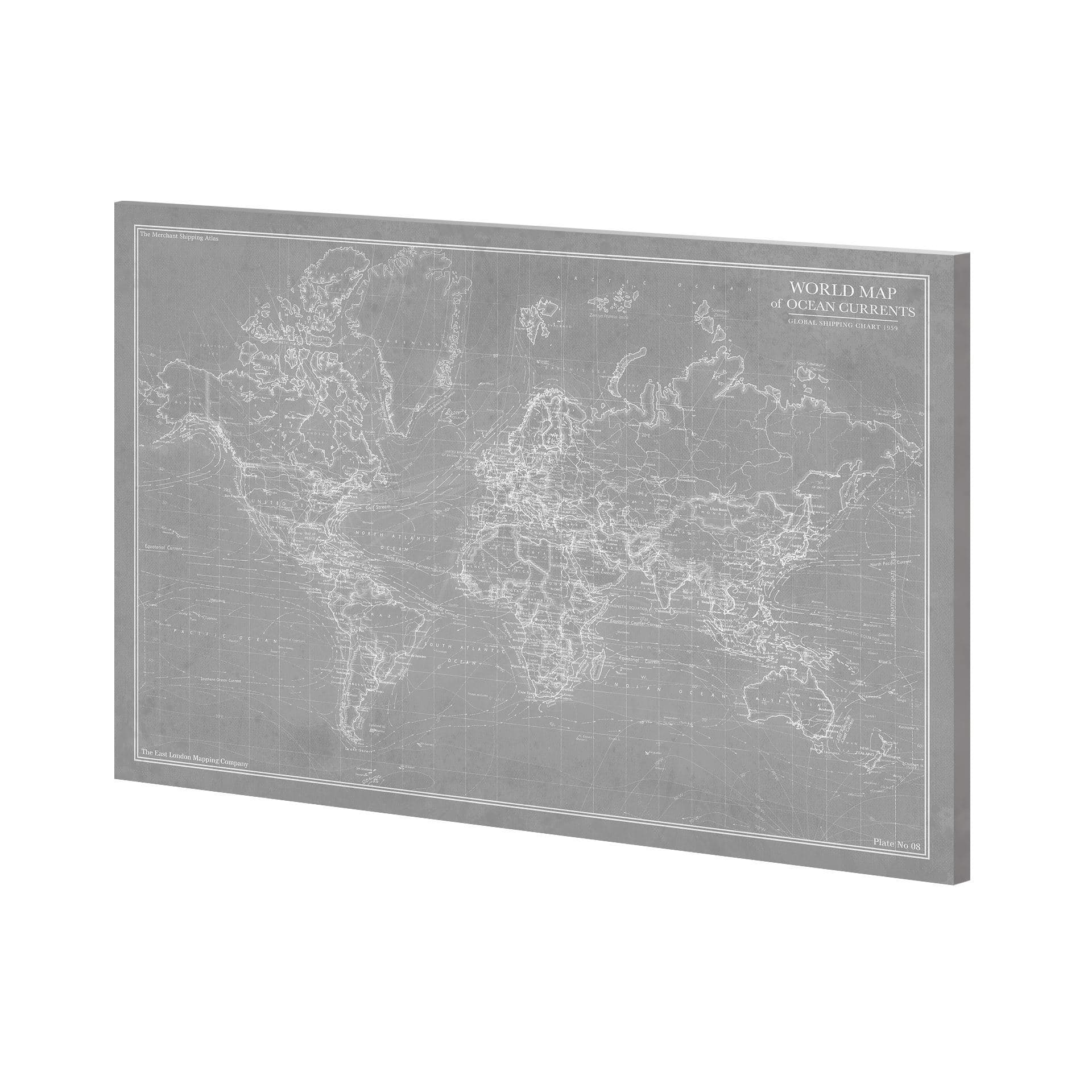 Explorer - World Map - Graphite by Vintage Collection a Hand Embellished Textured Canvas — product photograph