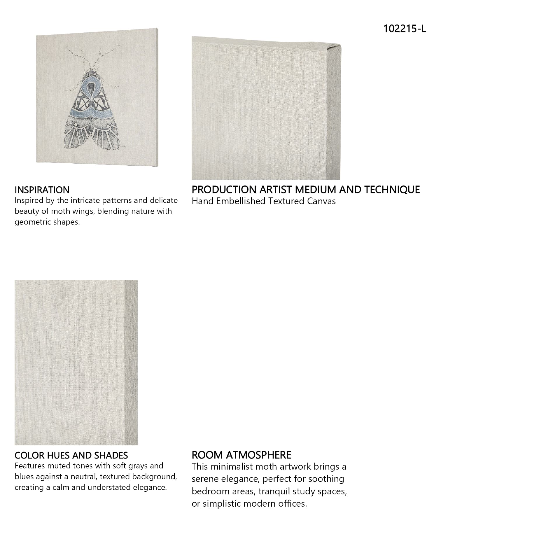 Moth Blue II by Mercana Studio a Hand Embellished Textured Canvas — in a styled room