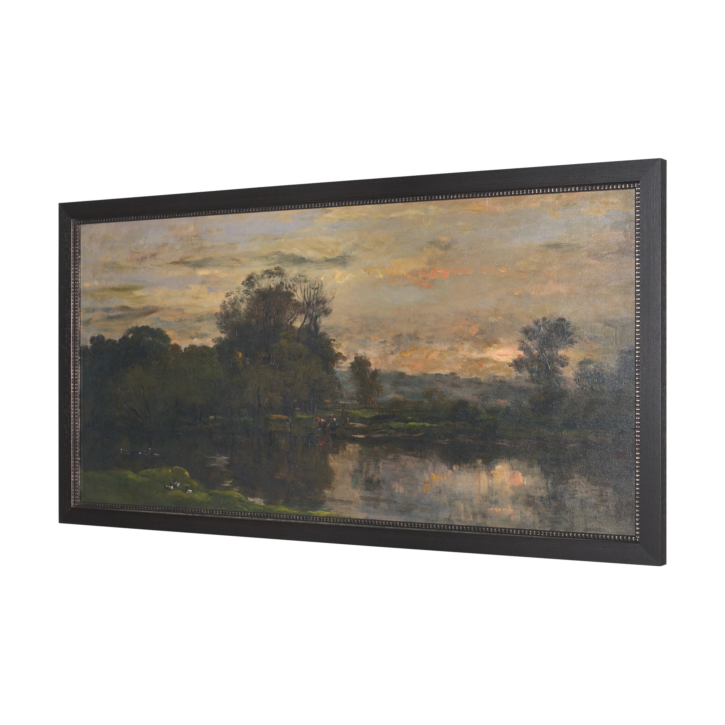 A River Landscape with Storks by Charles-Francois Daubigny Textured Framed Artwork Matted — product photograph