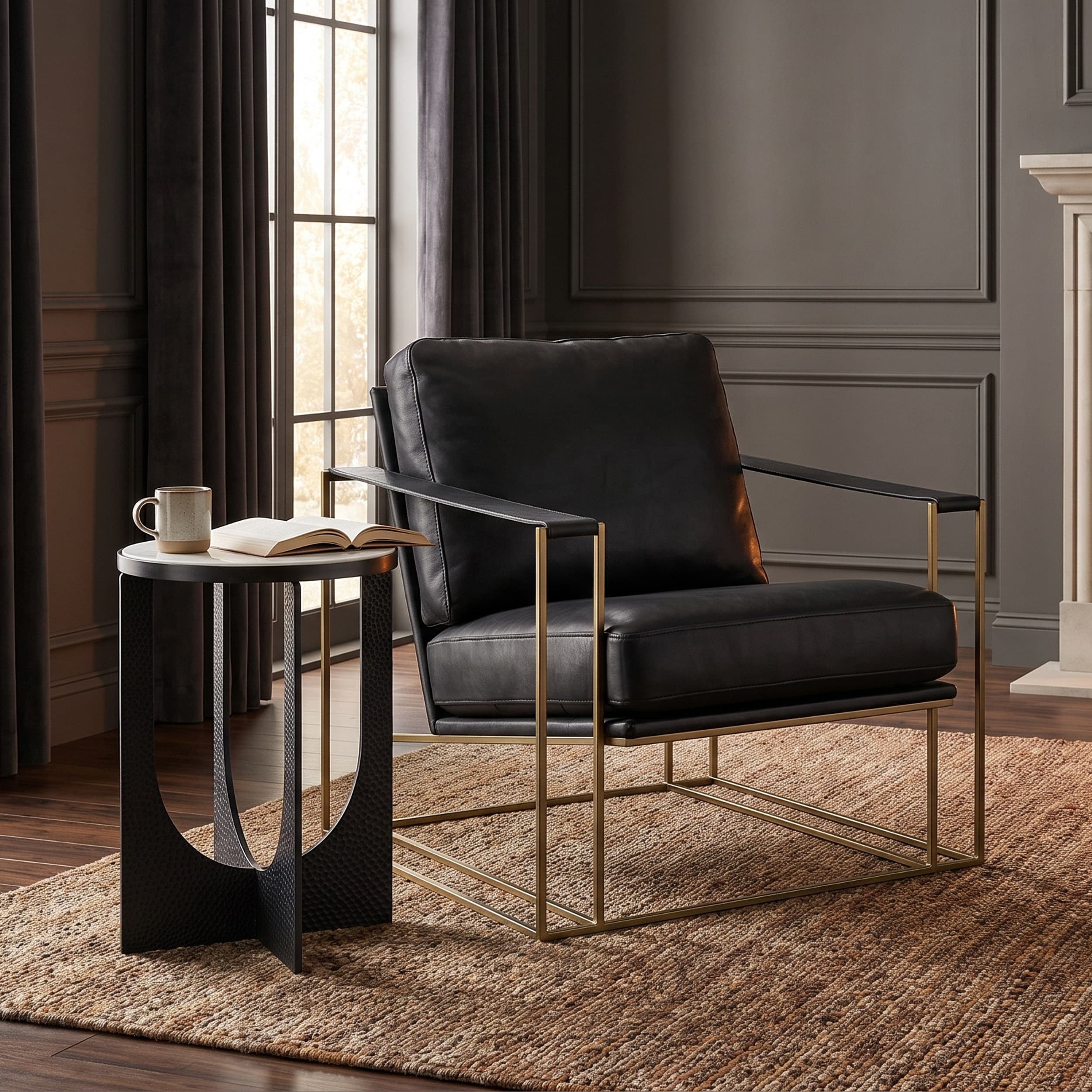 Watson Black Leather Wrap Gold Metal Frame Accent Chair — product photograph