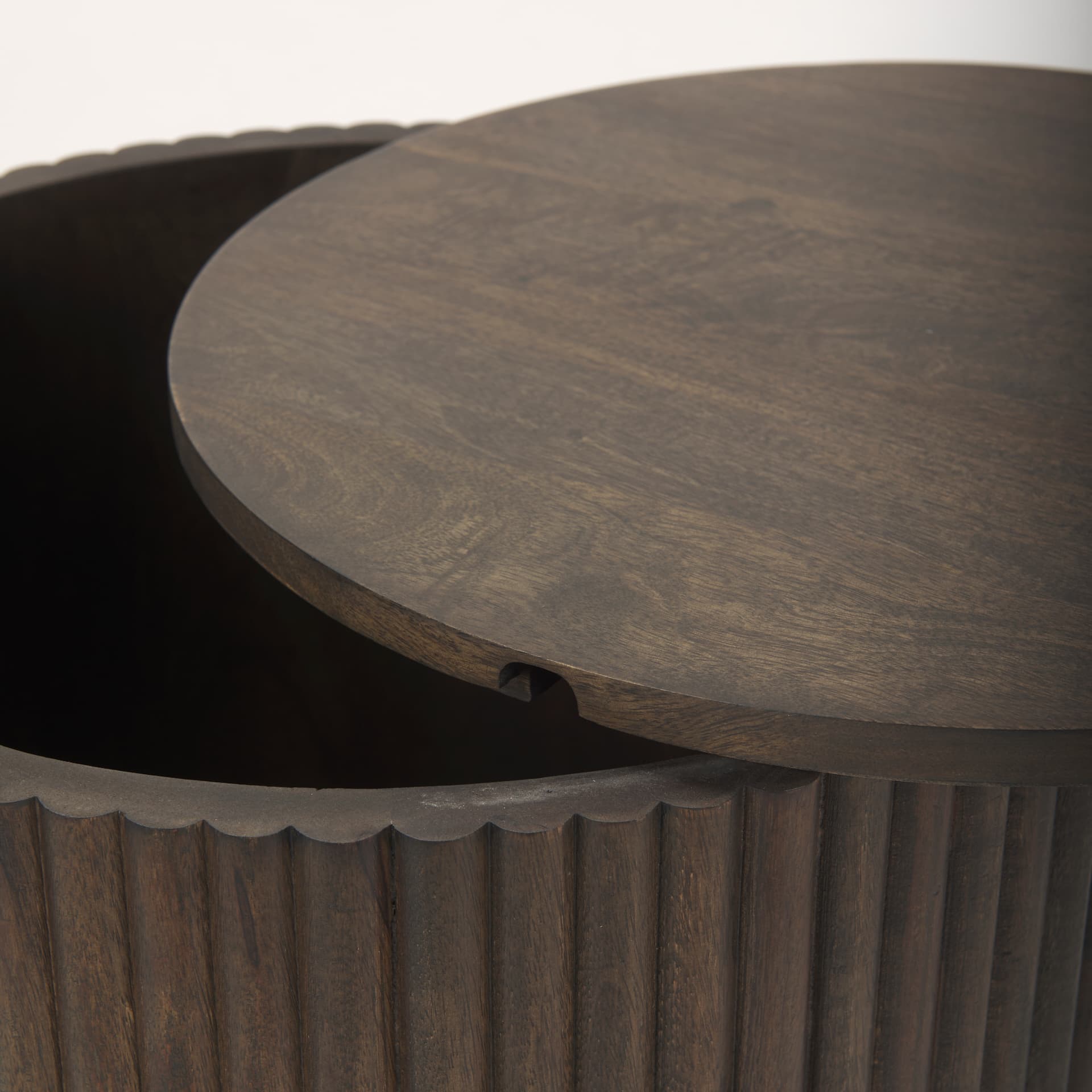 Terra 18L x 18W x 22H Dark Brown Wood Fluted Round Side Table — product photograph