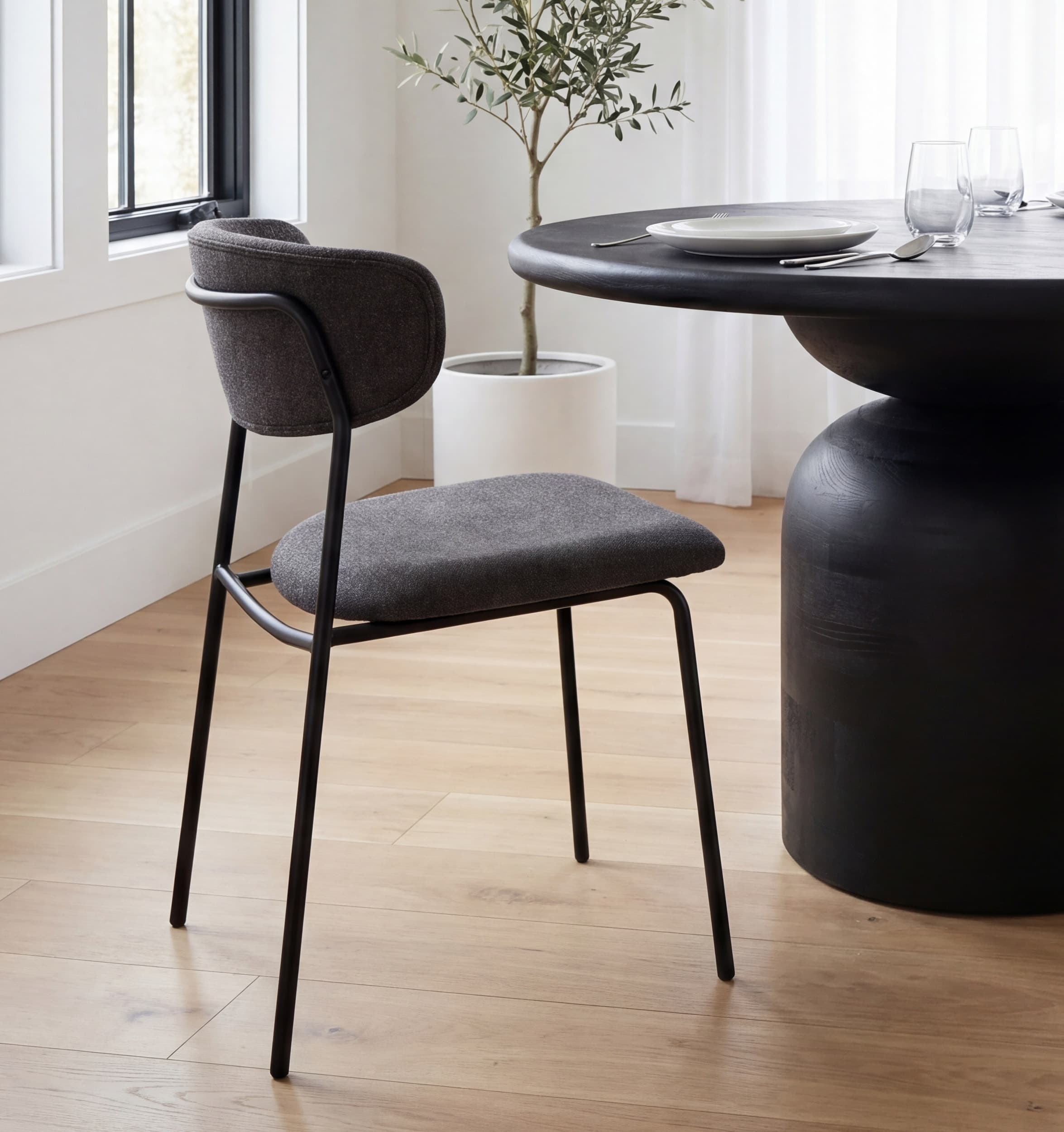 Corey Contoured Back Dining Side Chair | Gray Fabric w/ Metal — product photograph