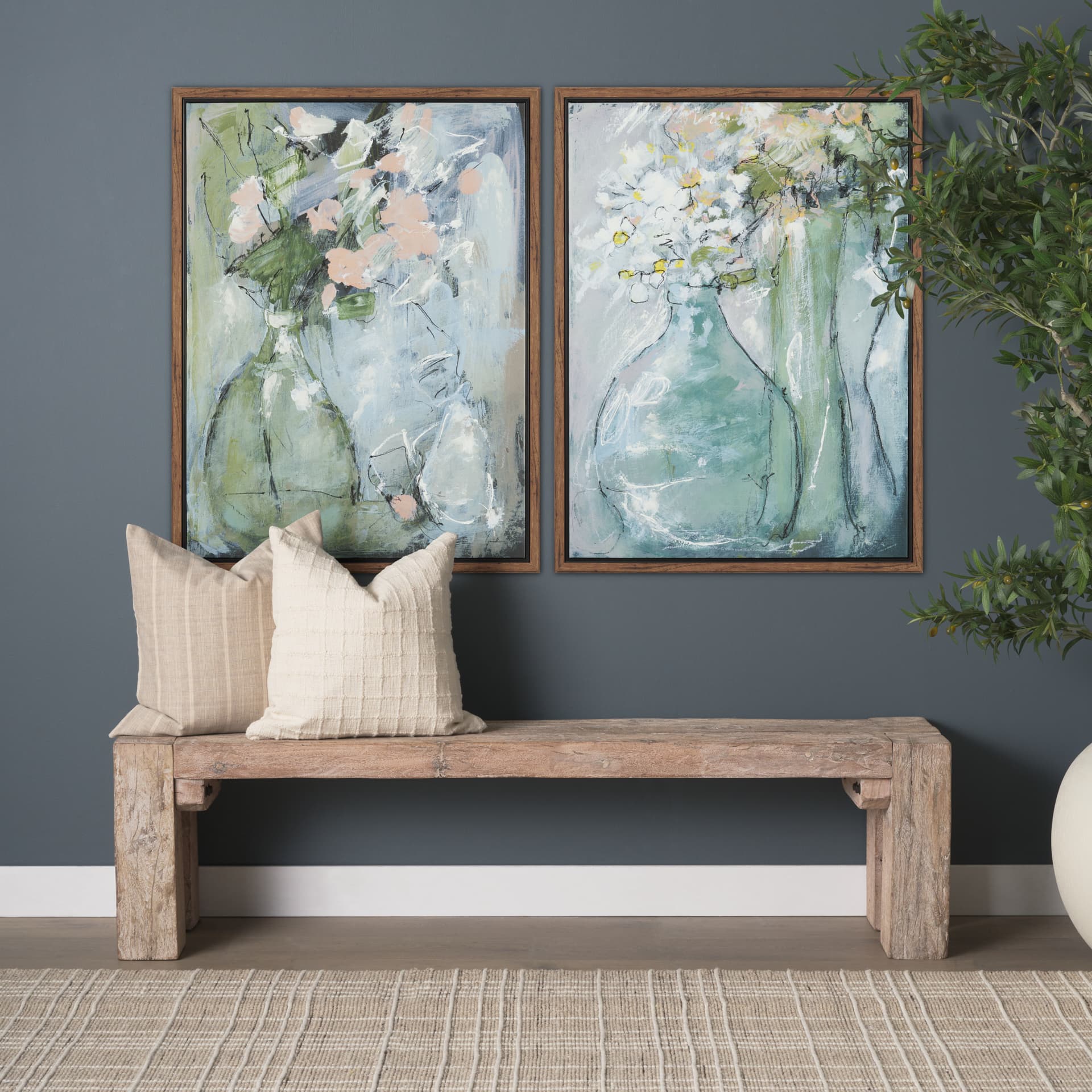Posies I by Mercana Studio Hand-Embellished Textured Framed Canvas Artwork — in a styled room
