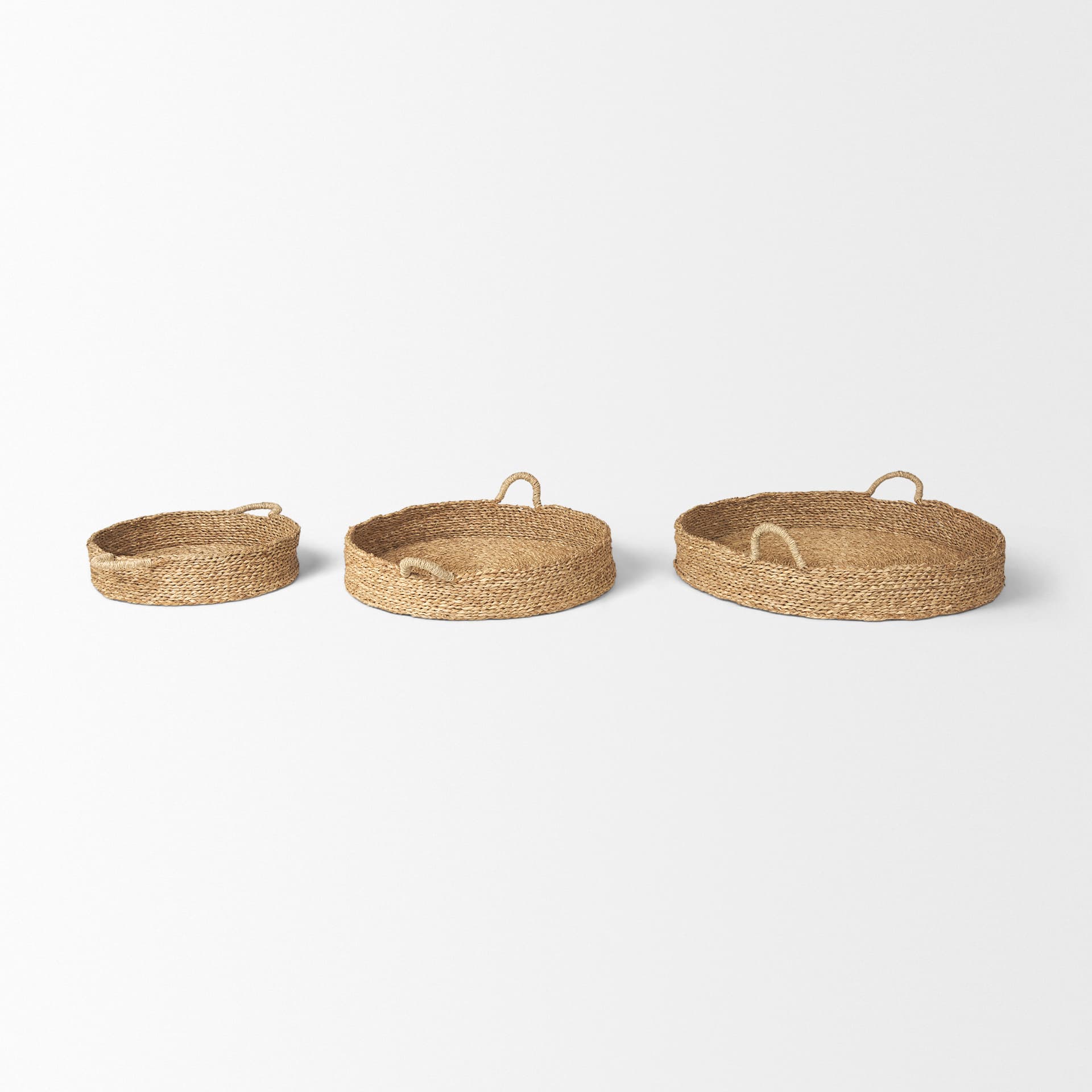 Ulana Set of 3 Round Nesting Seagrass Trays w/ Loop Handles — product photograph
