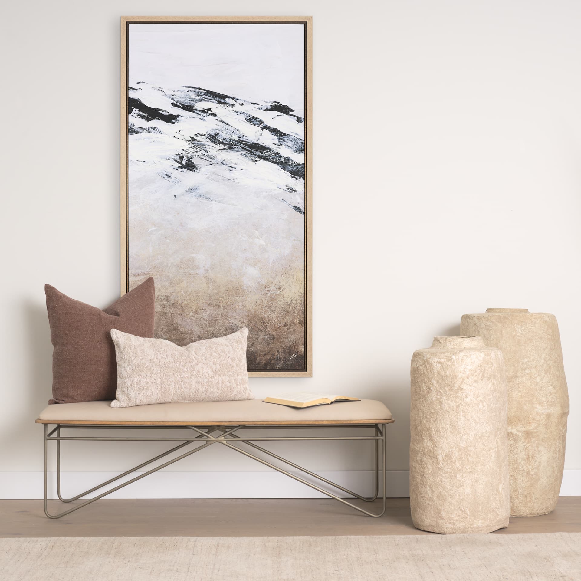 Black Strokes III by Mercana Studio a Hand Embellished Textured Framed Canvas — in a styled room