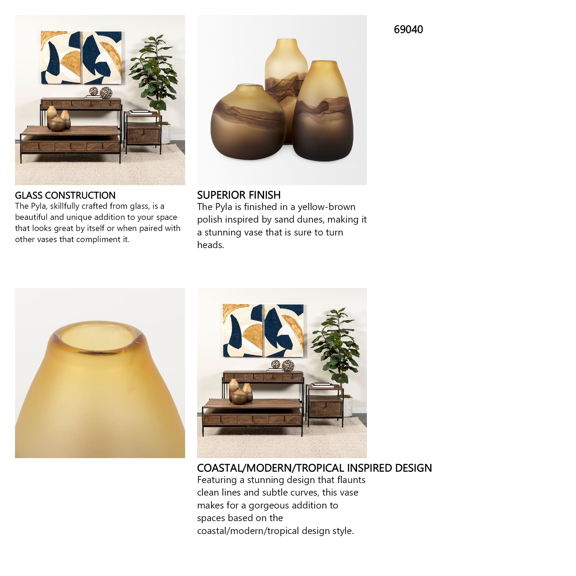 Pyla Large Yellow/Brown Glass Sand Dune Inspired Vase — in a styled room