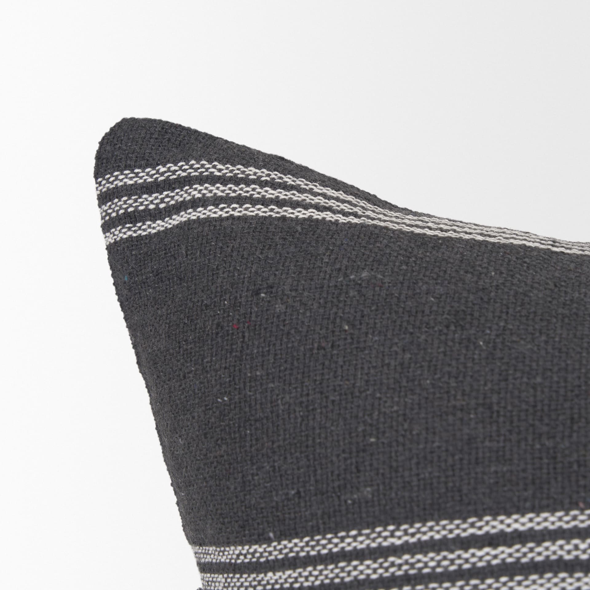 Jayme 14x26 Gray/White Striped Cotton Lumbar Pillow Cover w/Filler — product photograph