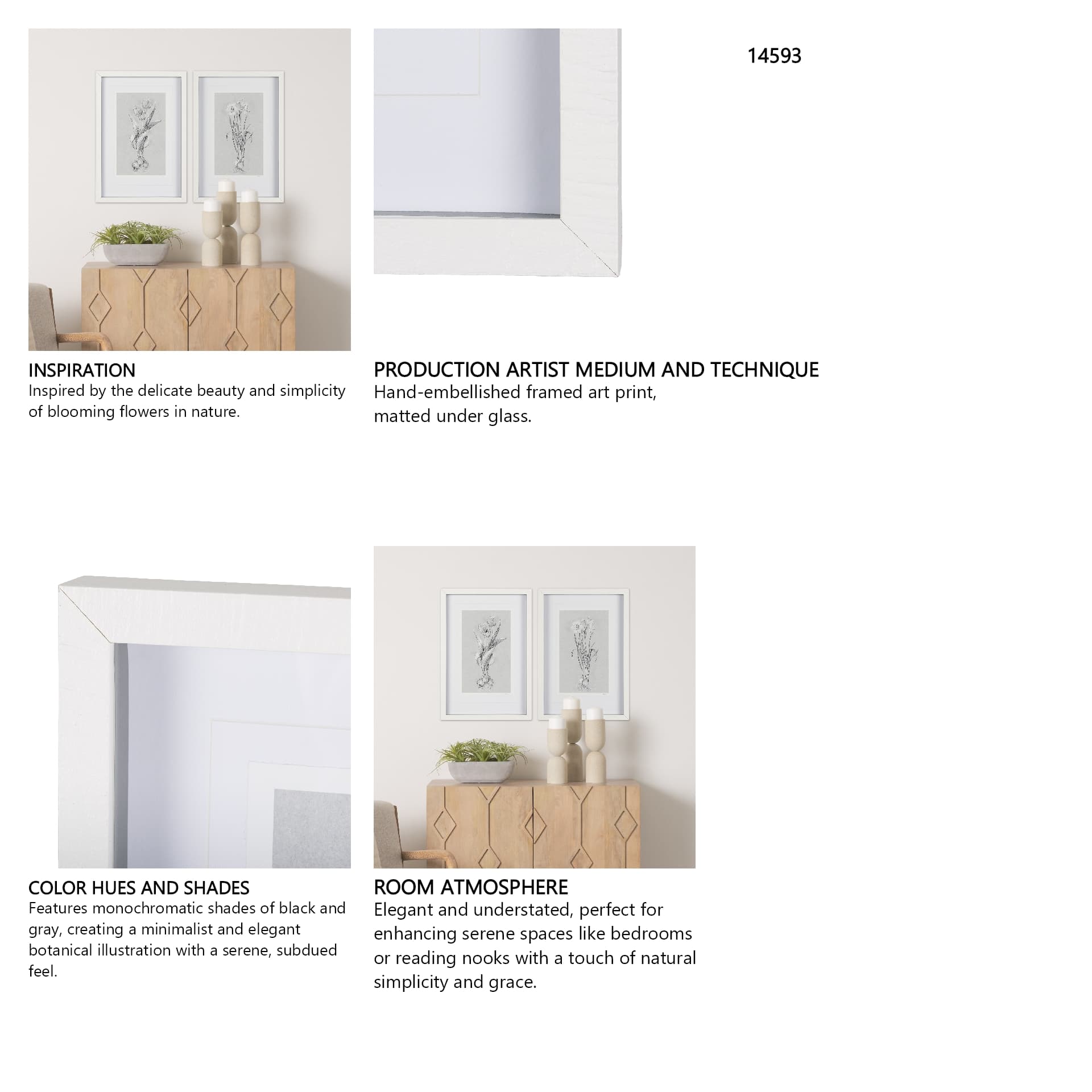 Botanical sketches II (Grey) by Mercana Studio Hand Embellished Framed Art Print Matted under Glass — in a styled room