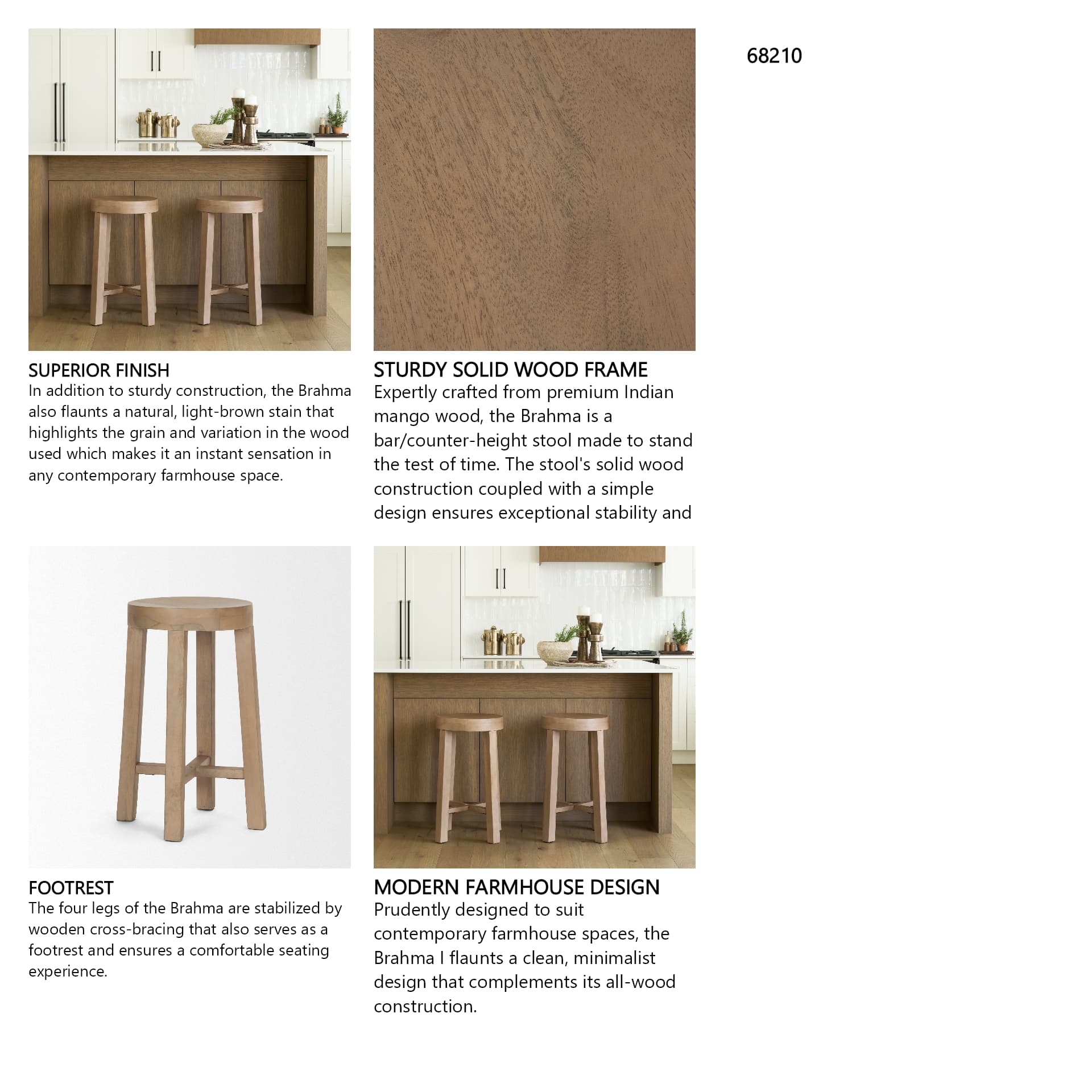 Brahma Backless 26in Seat Counter Stool | White Washed Wood — product photograph
