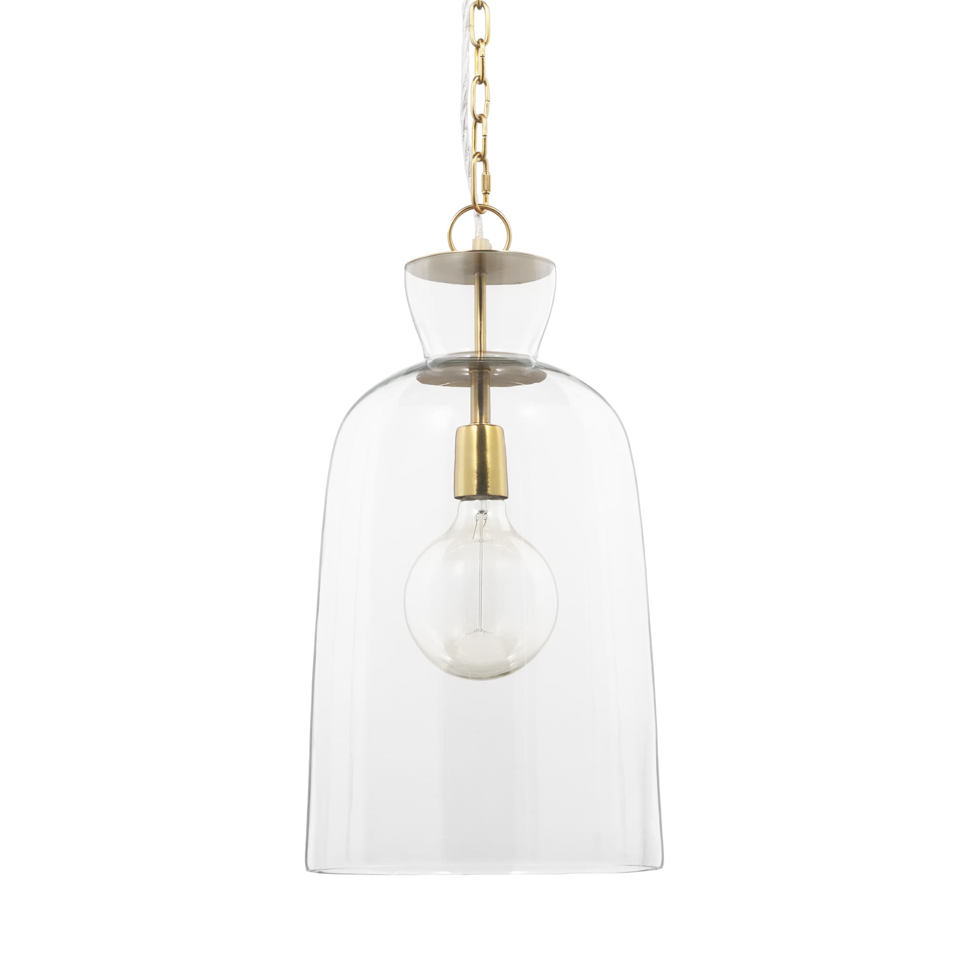 Sadah Tall Clear Blown Glass w/ Gold Metal Pendant Light — product photograph
