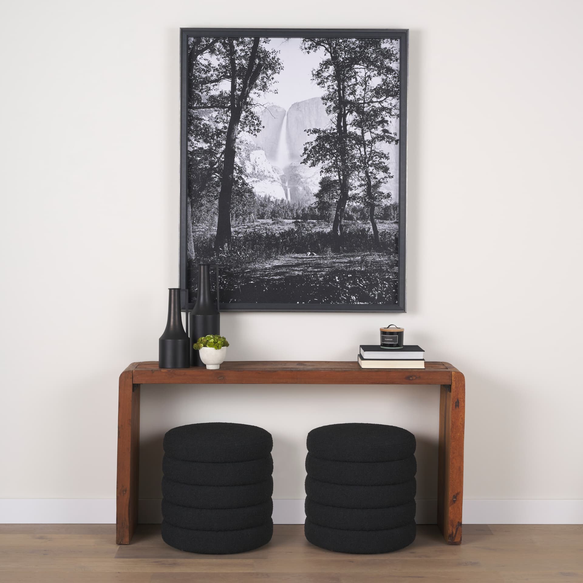 Yosemite Falls by Carleton E Watkins a Hand Embellished Textured Framed Photo Art Print — in a styled room