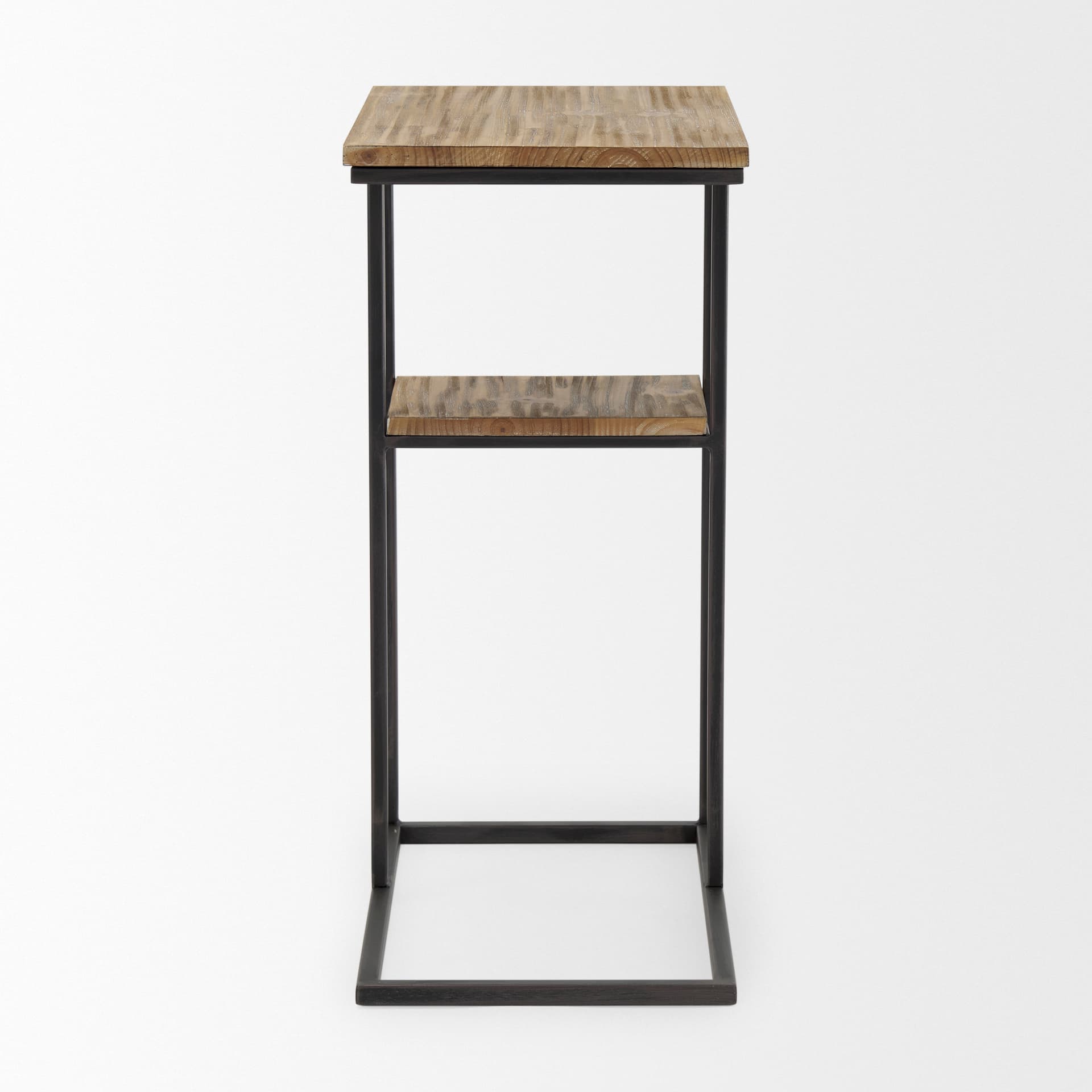 Ronin 25"H Rectangle 2-Tier Wood w/ Black Metal Accent Table — product photograph