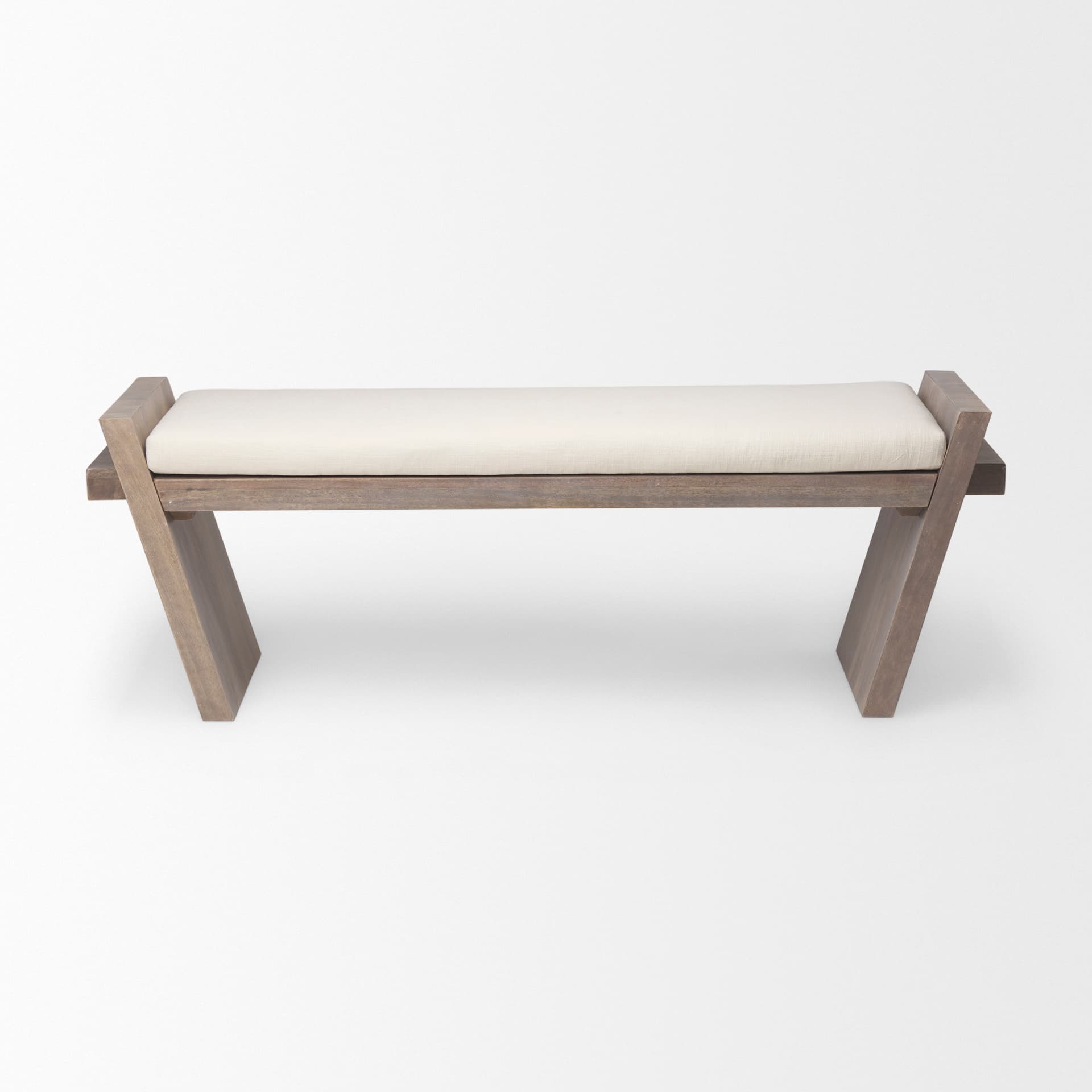 Elaine I 58L x 14.75W x 20H Brown Wood Upholstered Cream Seat Entryway Bench — product photograph