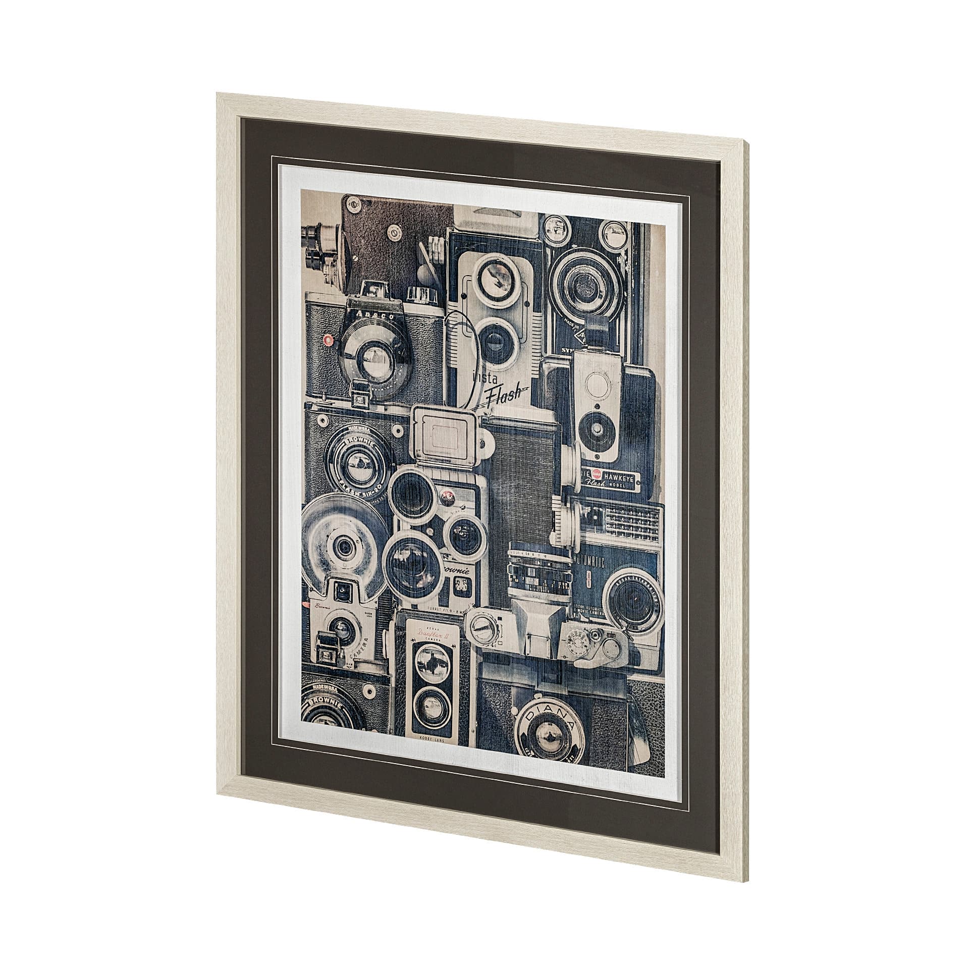 Vintage Cameras by Thomas Brown a Hand Embellished Textured Framed Art Print Matted under Glass — product photograph