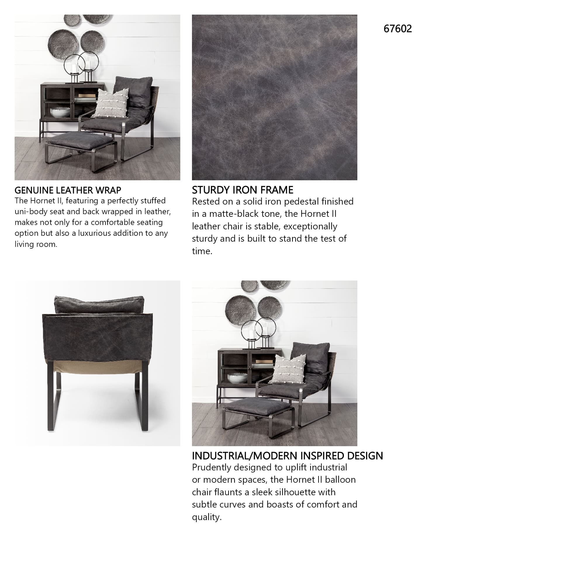 Hornet II Black Leather Body Metal Frame Accent Chair — in a styled room