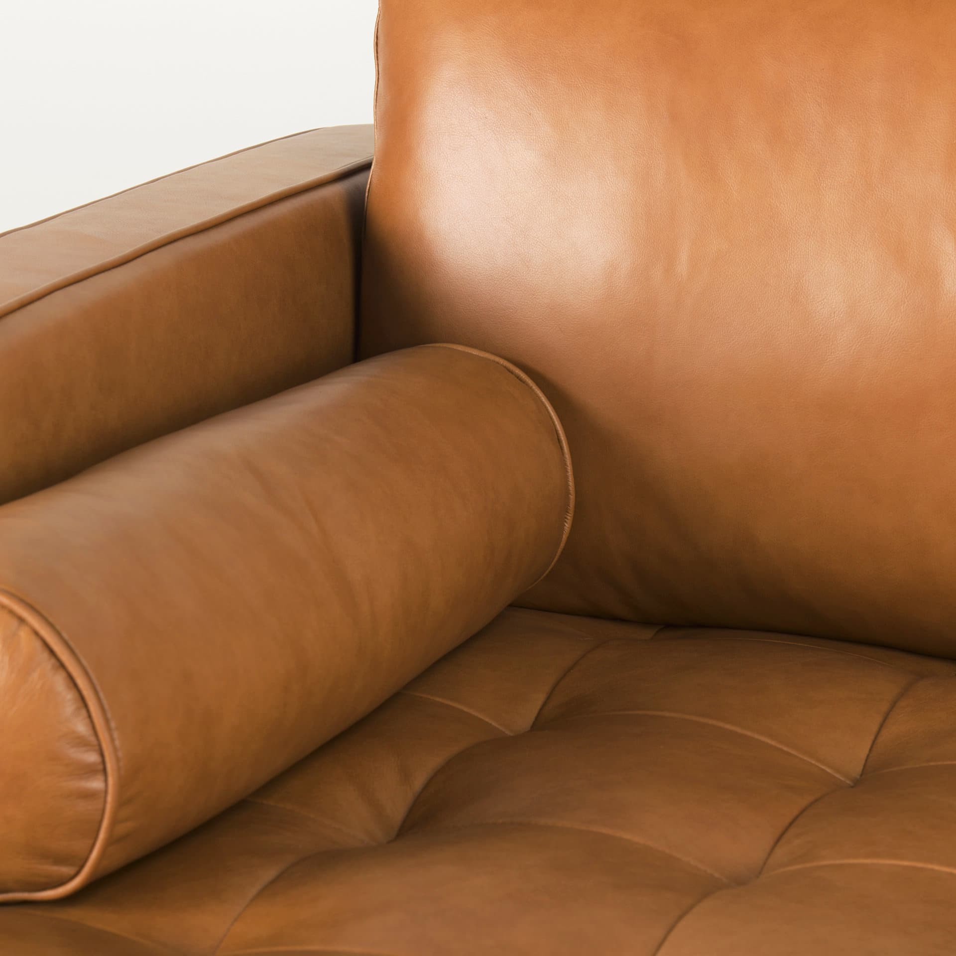Svend 111.4L x 68.0W x 33.9H Tan Leather Left Chaise Sectional Sofa — product photograph