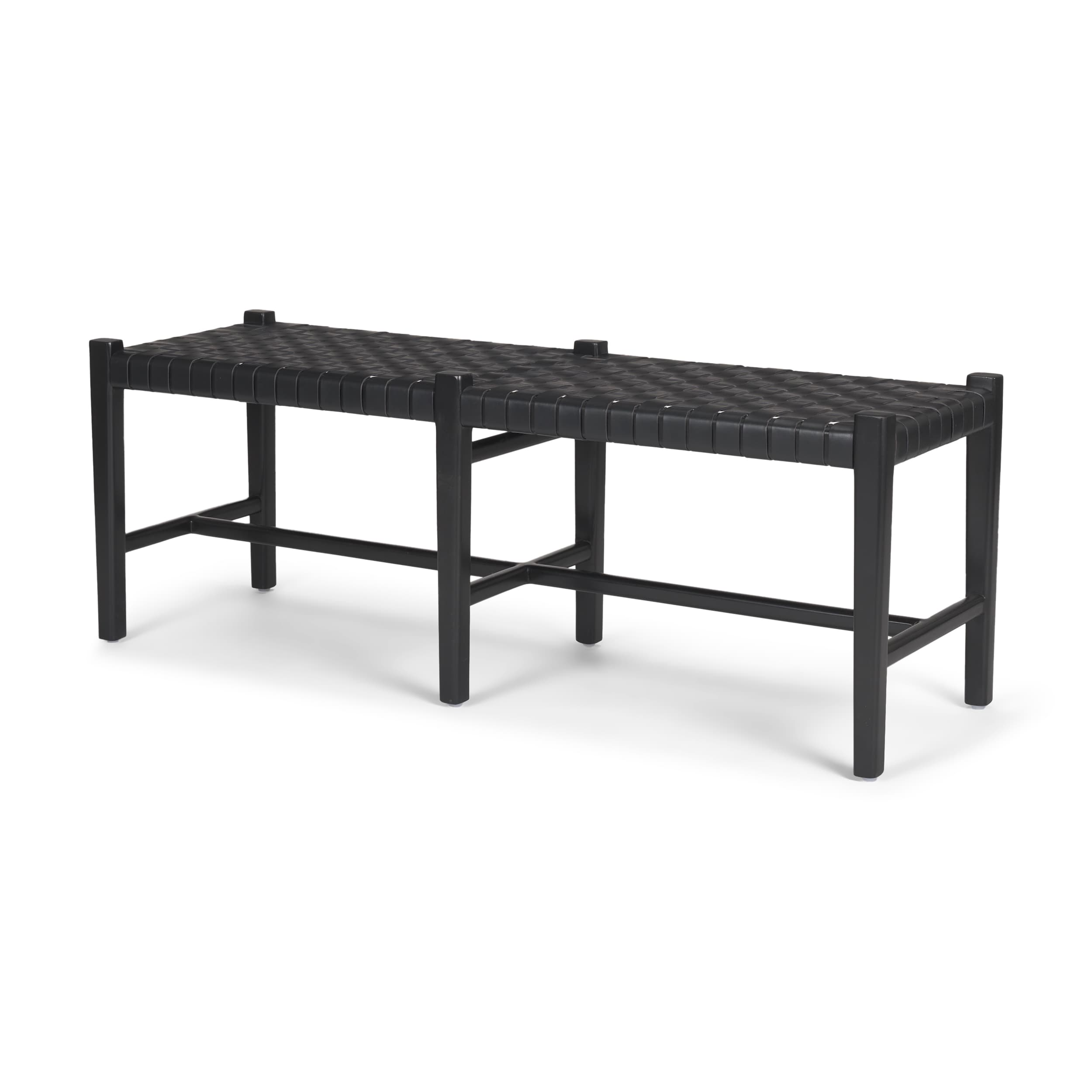 Shane Black Wood w/ Woven Black Leather Bench — product photograph